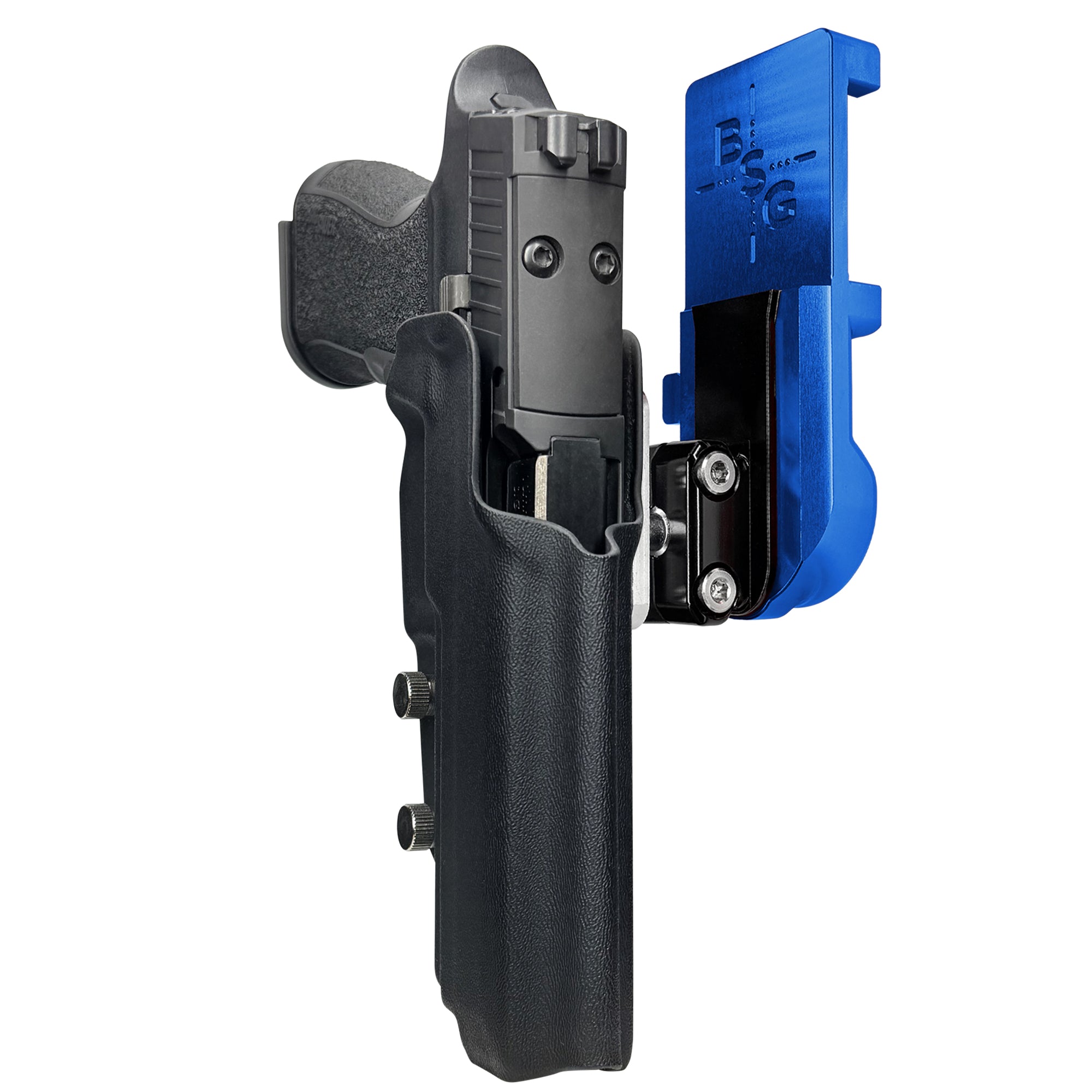 Sig P320 XTEN IPSC/USPA Quick Mount Ball Joint Holster with Blue Belt Attachment, Black Holster Shell