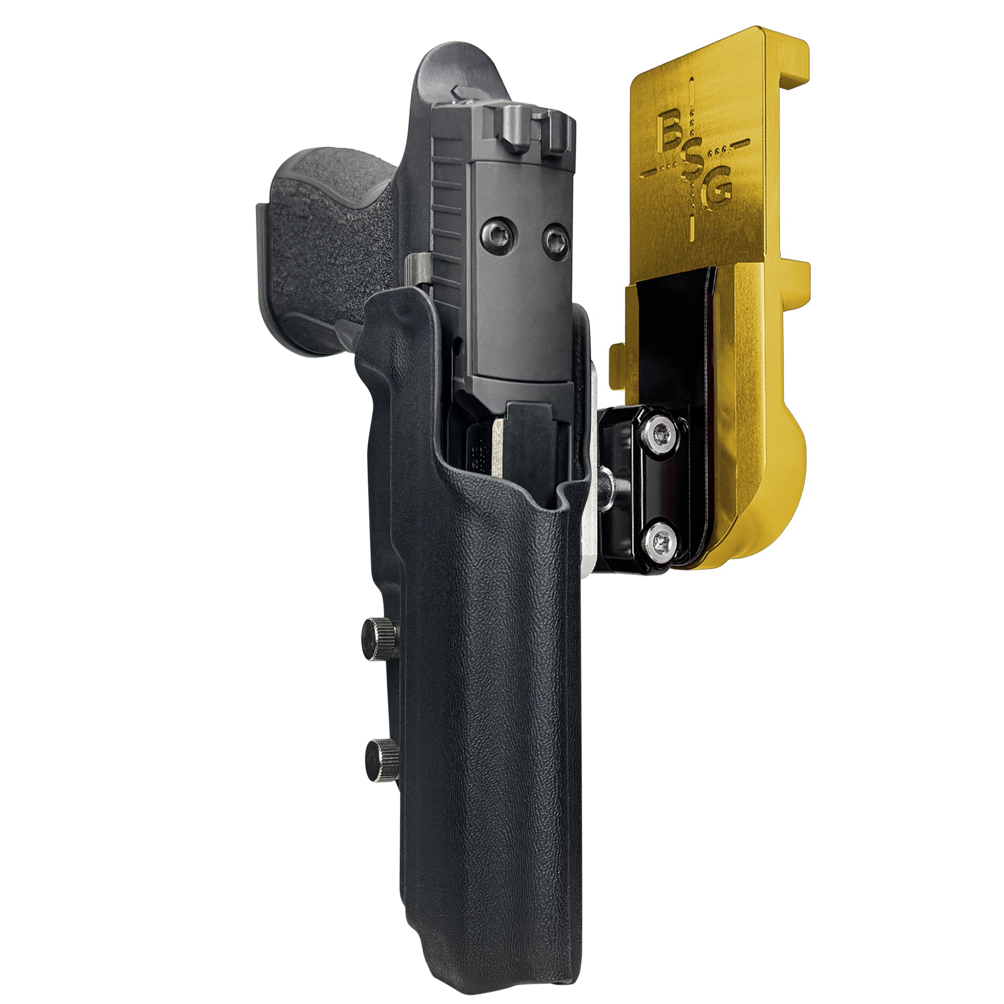 Sig P320 XTEN IPSC/USPA Quick Mount Ball Joint Holster with 24K Gold Belt Attachment, Black Holster Shell