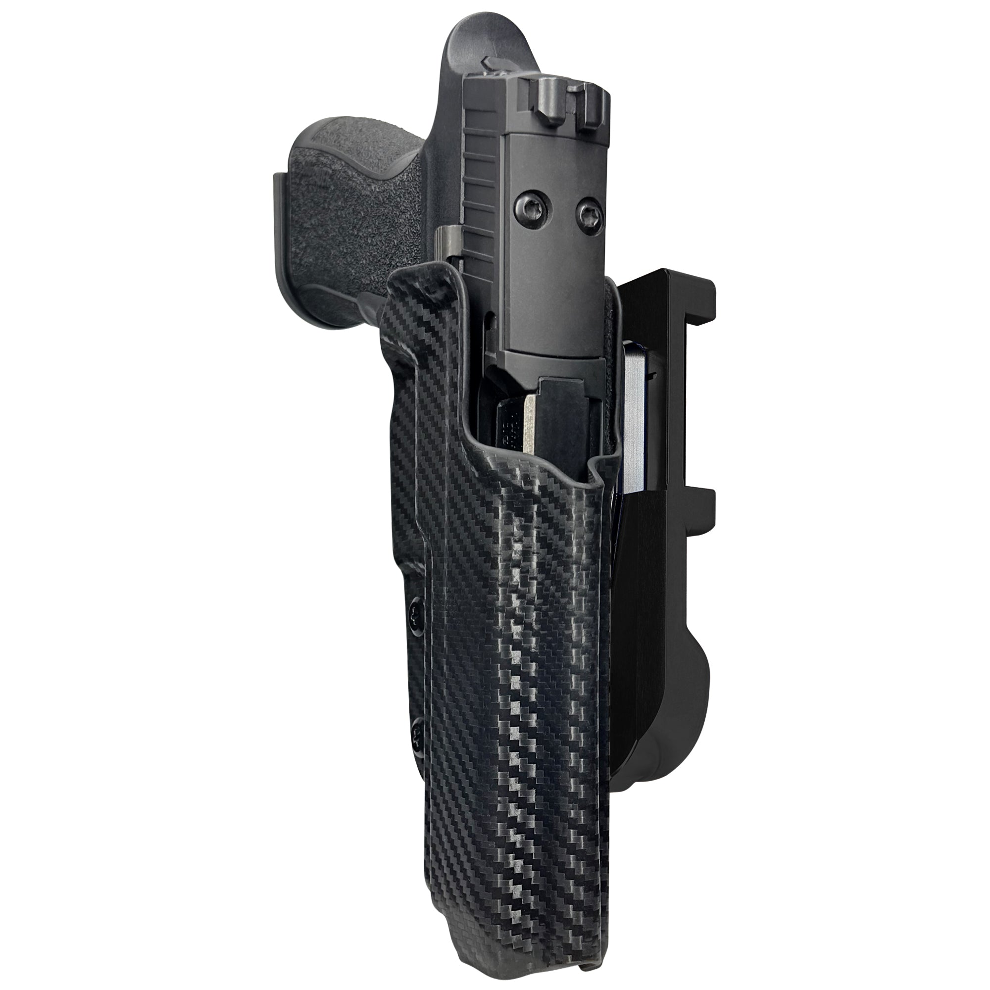 Sig P320 XTEN IDPA Quick Mount Holster with Black Belt Attachment, Carbon Fiber Holster Shell