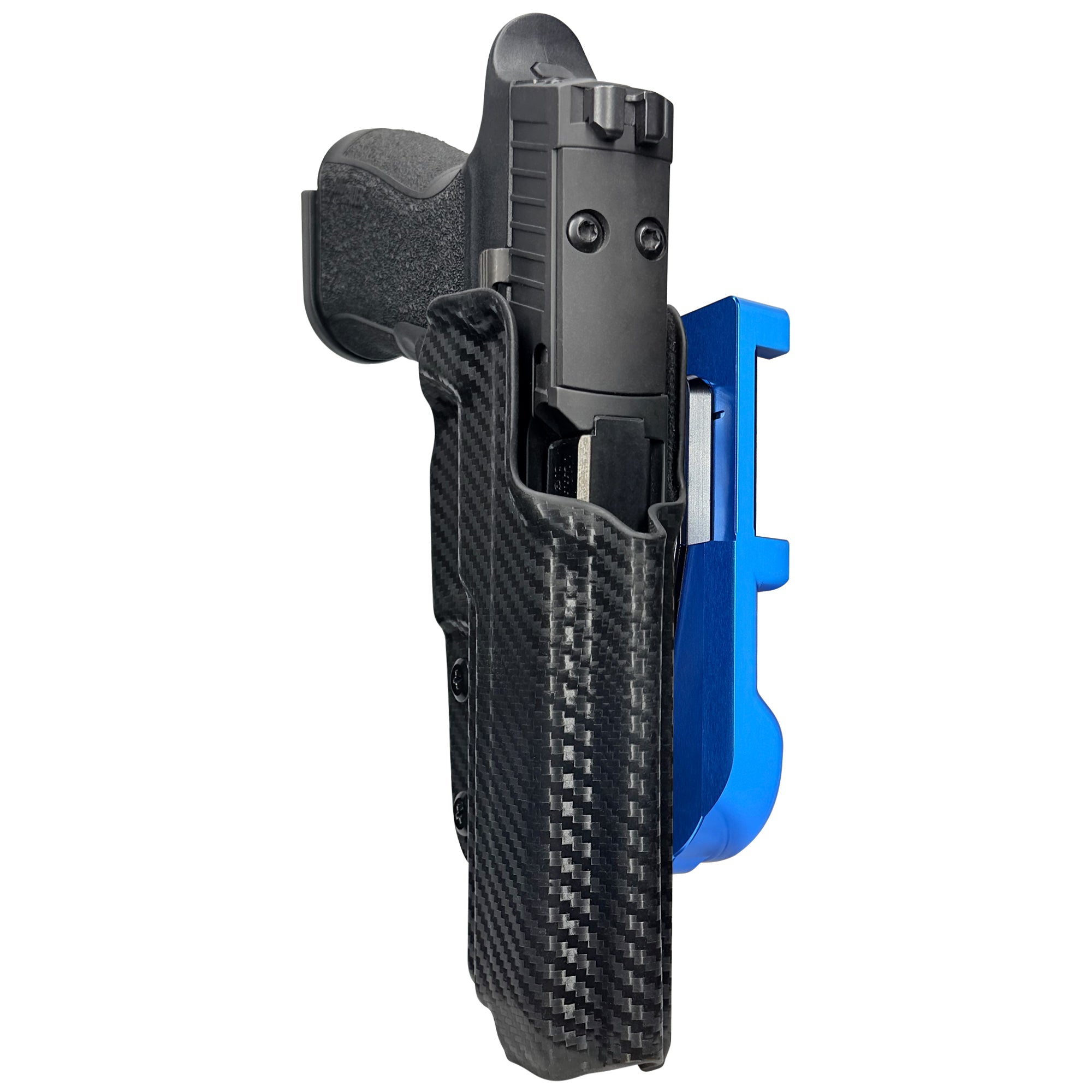 Sig P320 XTEN IDPA Quick Mount Holster with Blue Belt Attachment, Carbon Fiber Holster Shell