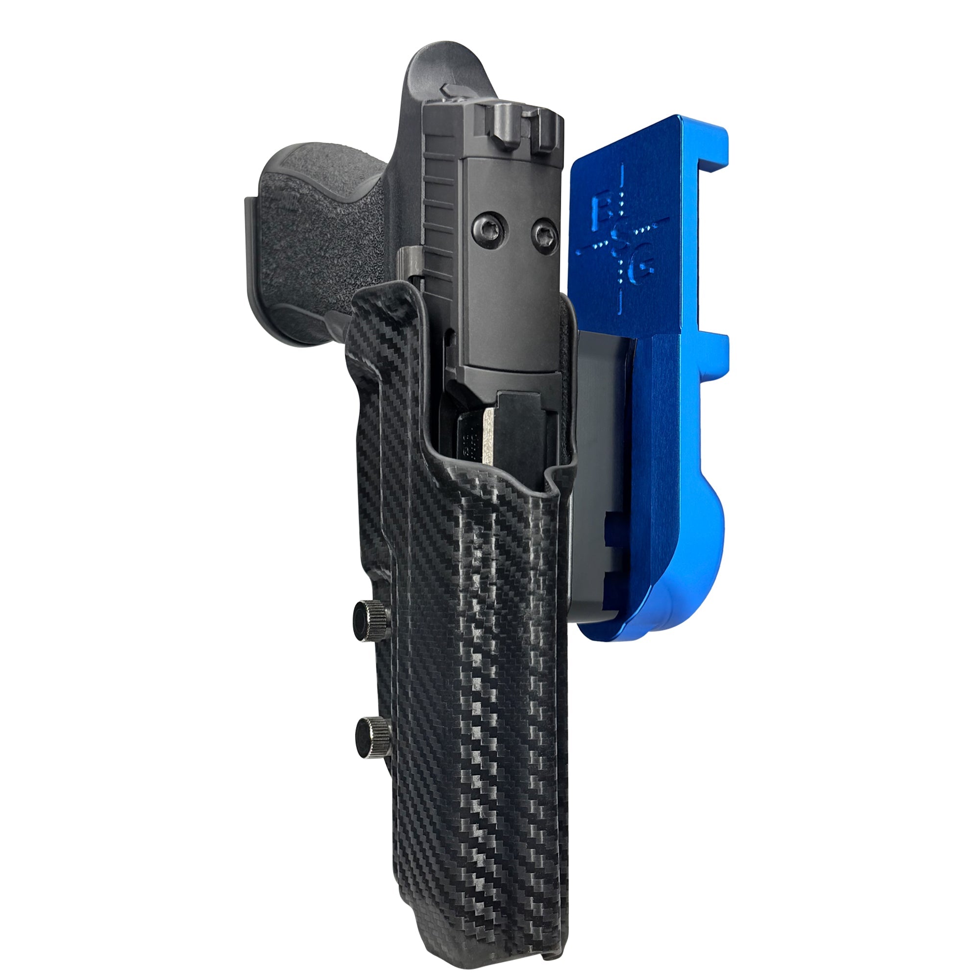 Sig P320 XTEN IPSC/USPA Quick Mount Holster with Blue Belt Attachment, Carbon Fiber Holster Shell