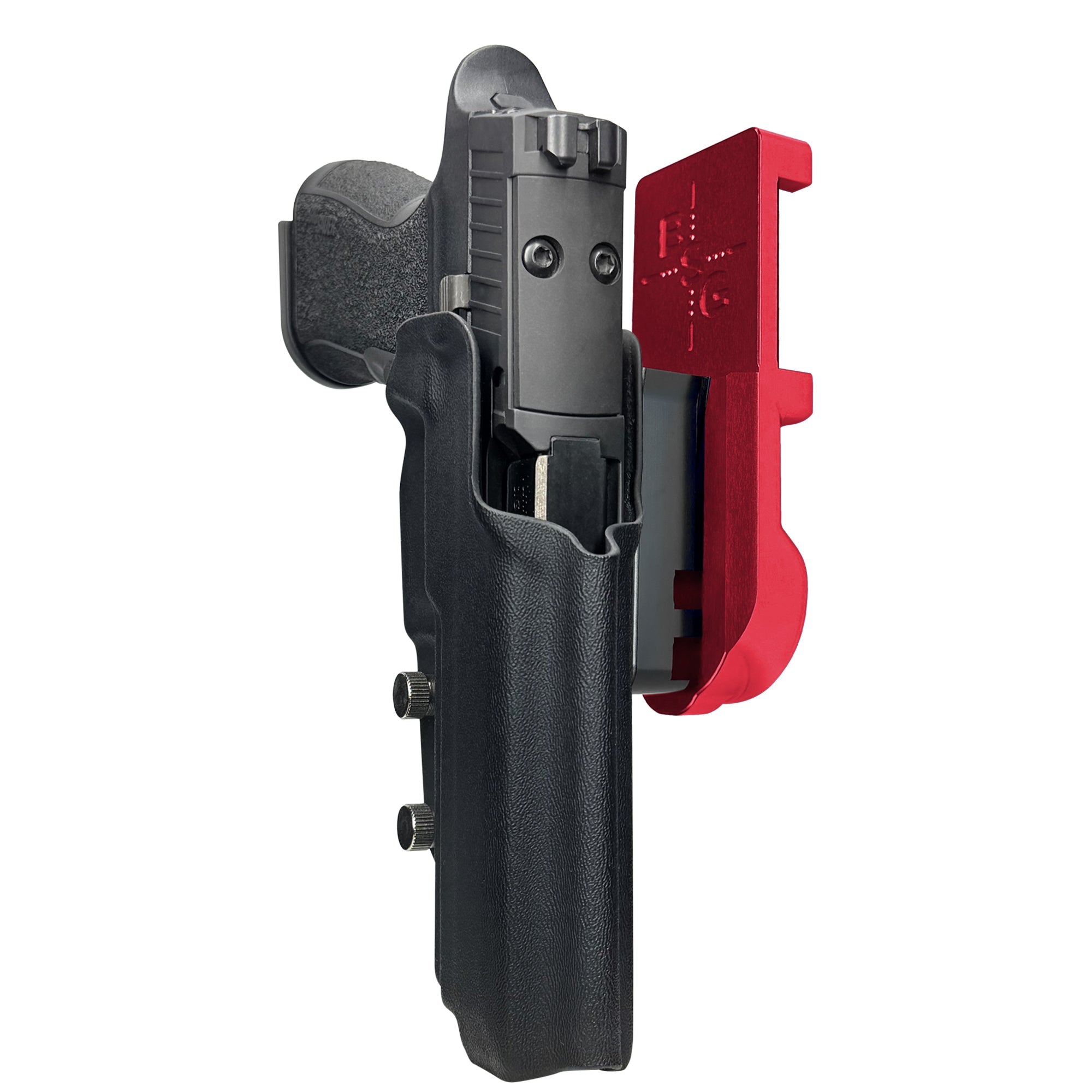 Sig P320 XTEN IPSC/USPA Quick Mount Holster with Red Belt Attachment, Black Holster Shell