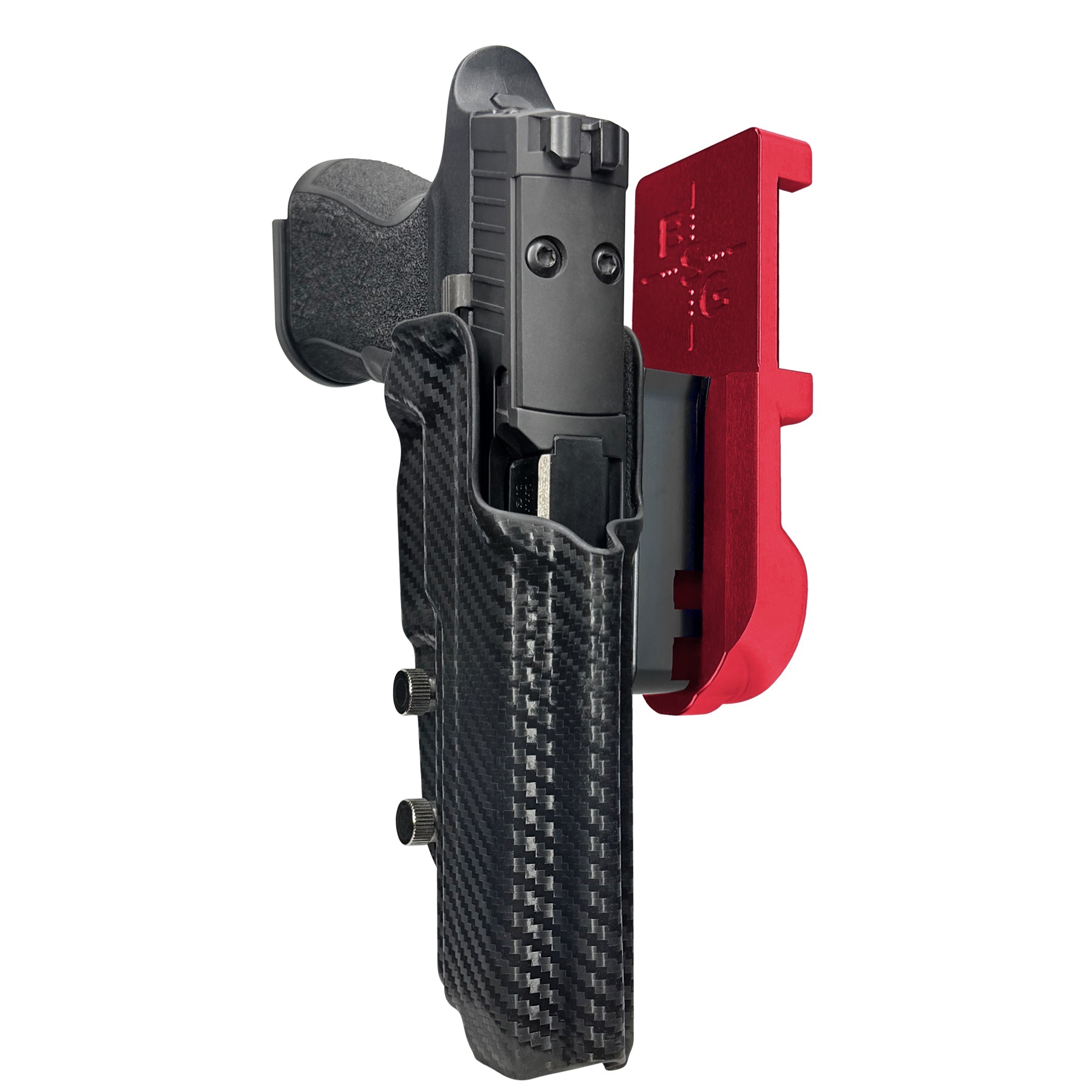 Sig P320 XTEN IPSC/USPA Quick Mount Holster with Red Belt Attachment, Carbon Fiber Holster Shell