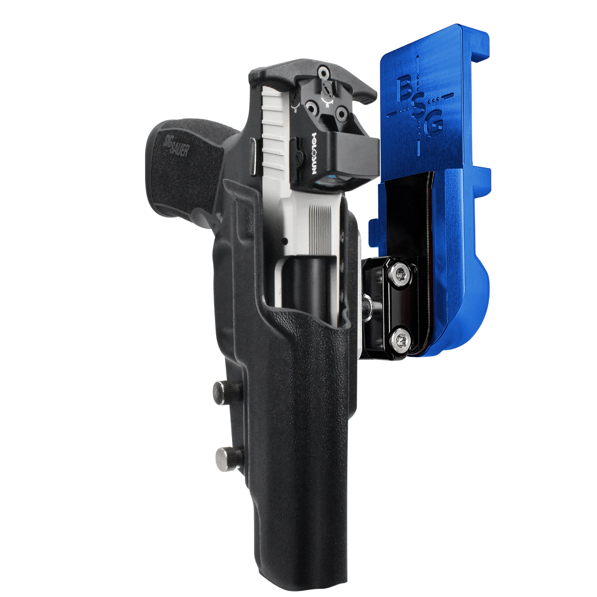 Sig Sauer P322 COMP IPSC/USPA Quick Mount Ball Joint Holster with Blue Belt Attachment, Black Holster Shell