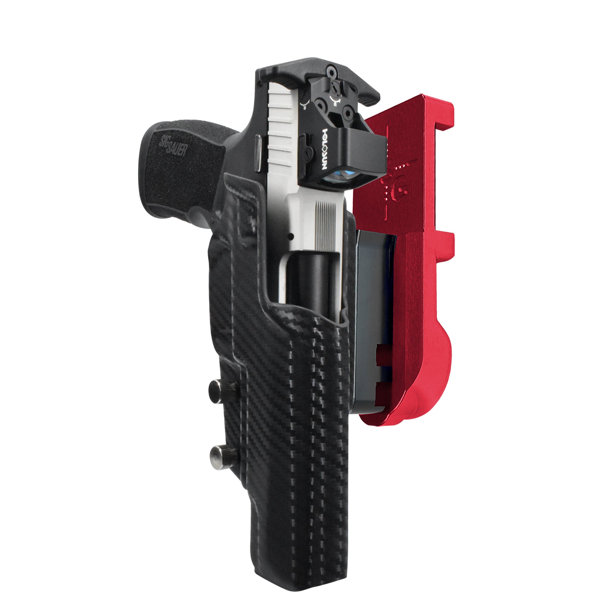 Sig Sauer P322 COMP IPSC/USPA Quick Mount Holster with Red Belt Attachment, Carbon Fiber Holster Shell