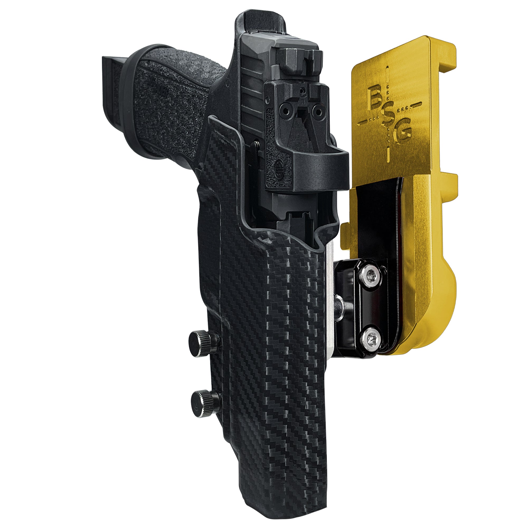 Sig Sauer P365 FUSE IPSC/USPA Quick Mount Ball Joint Holster with 24K Gold Belt Attachment, Carbon Fiber Holster Shell