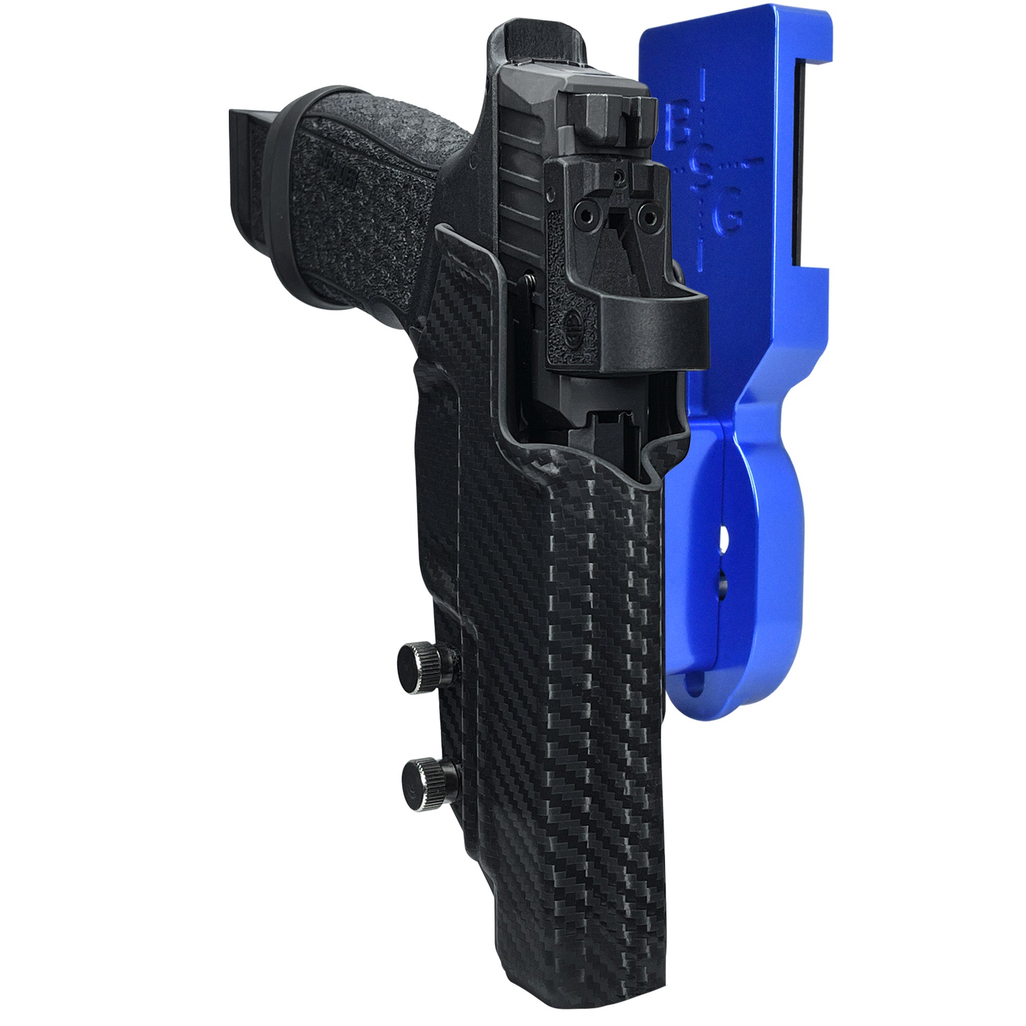 Sig P365 Fuse w/ Thumb Rest Pro Heavy Duty Competition Holster in Blue / Carbon Fiber