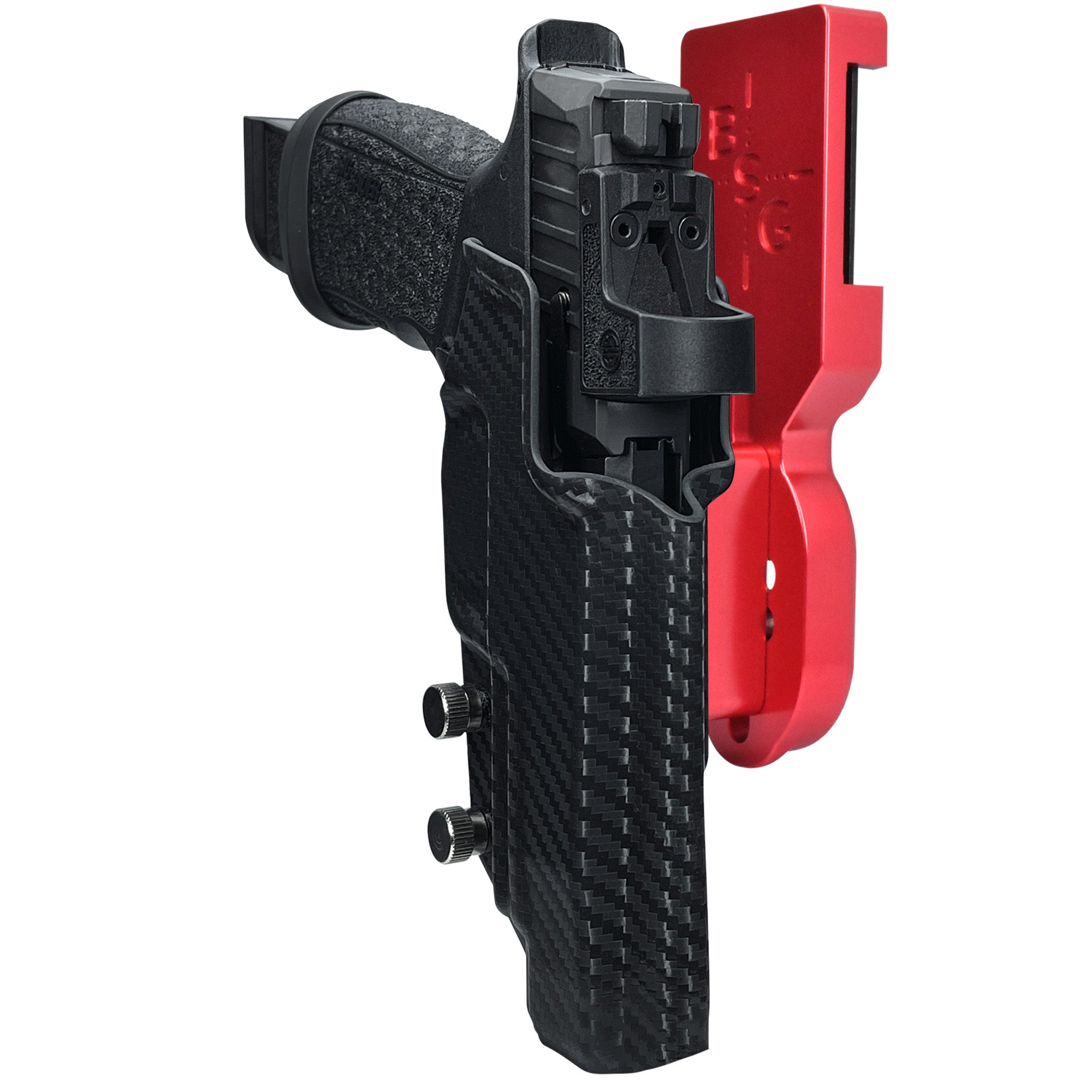 Sig P365 Fuse w/ Thumb Rest Pro Heavy Duty Competition Holster in Red / Carbon Fiber