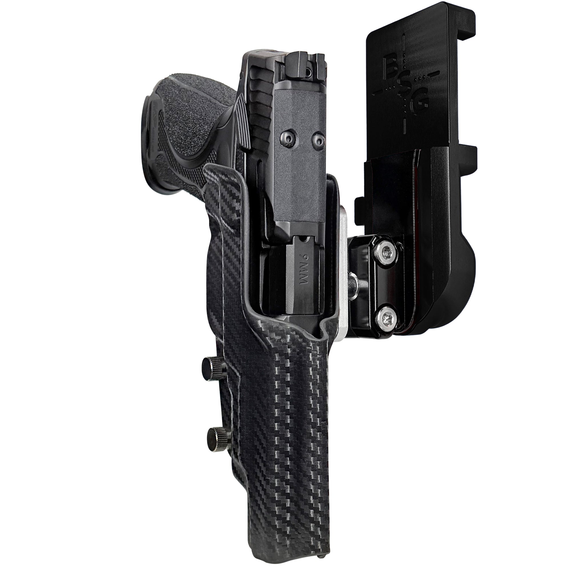 S&W M&P9 M2.0 Metal HD IPSC/USPA Quick Mount Ball Joint Holster with Black Belt Attachment, Carbon Fiber Holster Shell