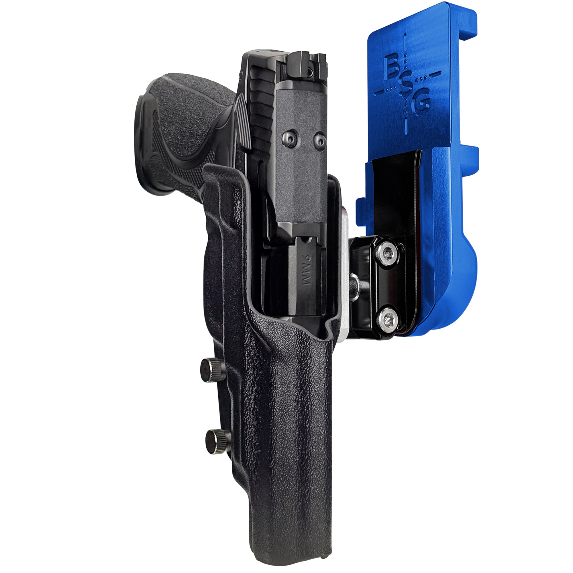 S&W M&P9 M2.0 Metal HD IPSC/USPA Quick Mount Ball Joint Holster with Blue Belt Attachment, Black Holster Shell