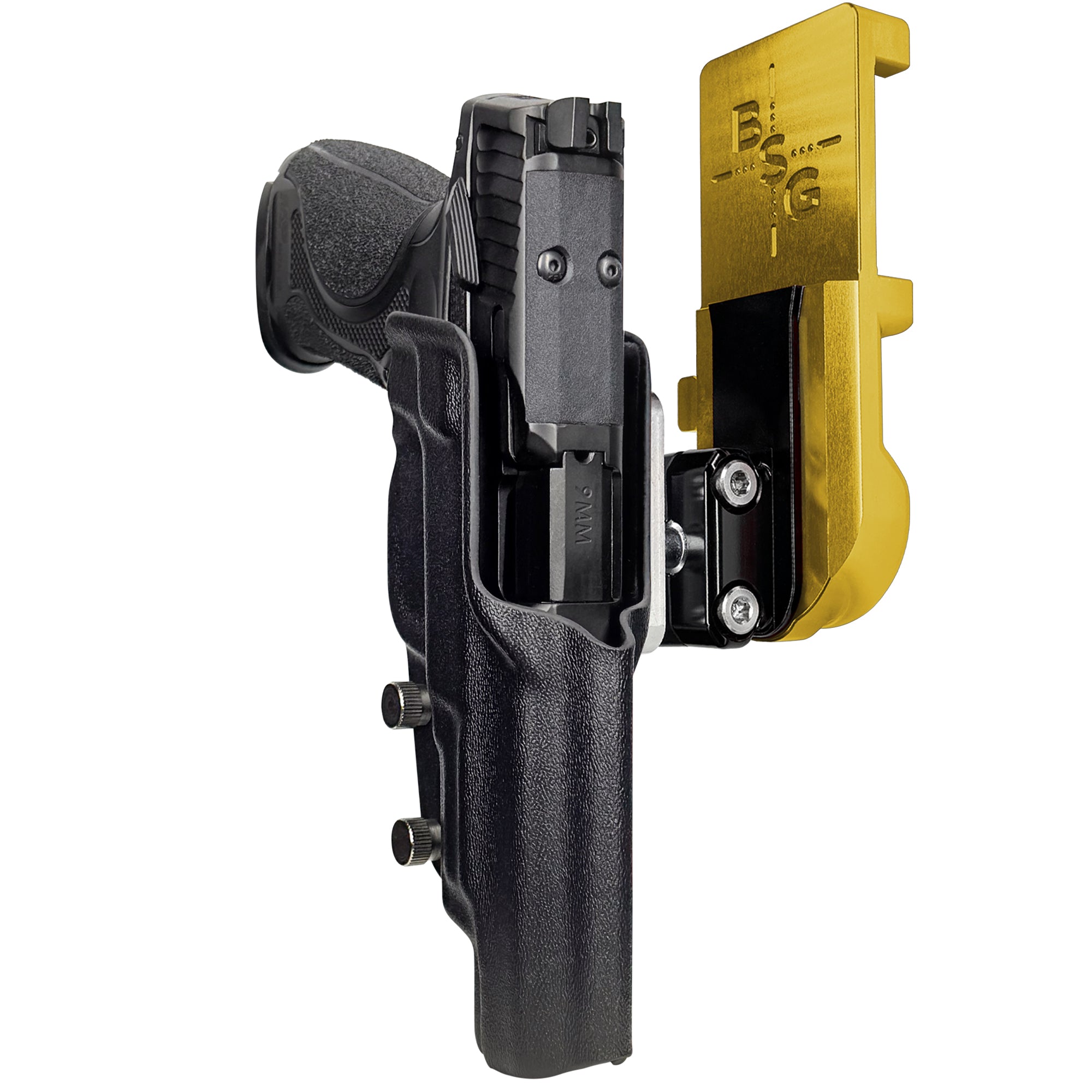 S&W M&P9 M2.0 Metal HD IPSC/USPA Quick Mount Ball Joint Holster with 24K Gold Belt Attachment, Black Holster Shell