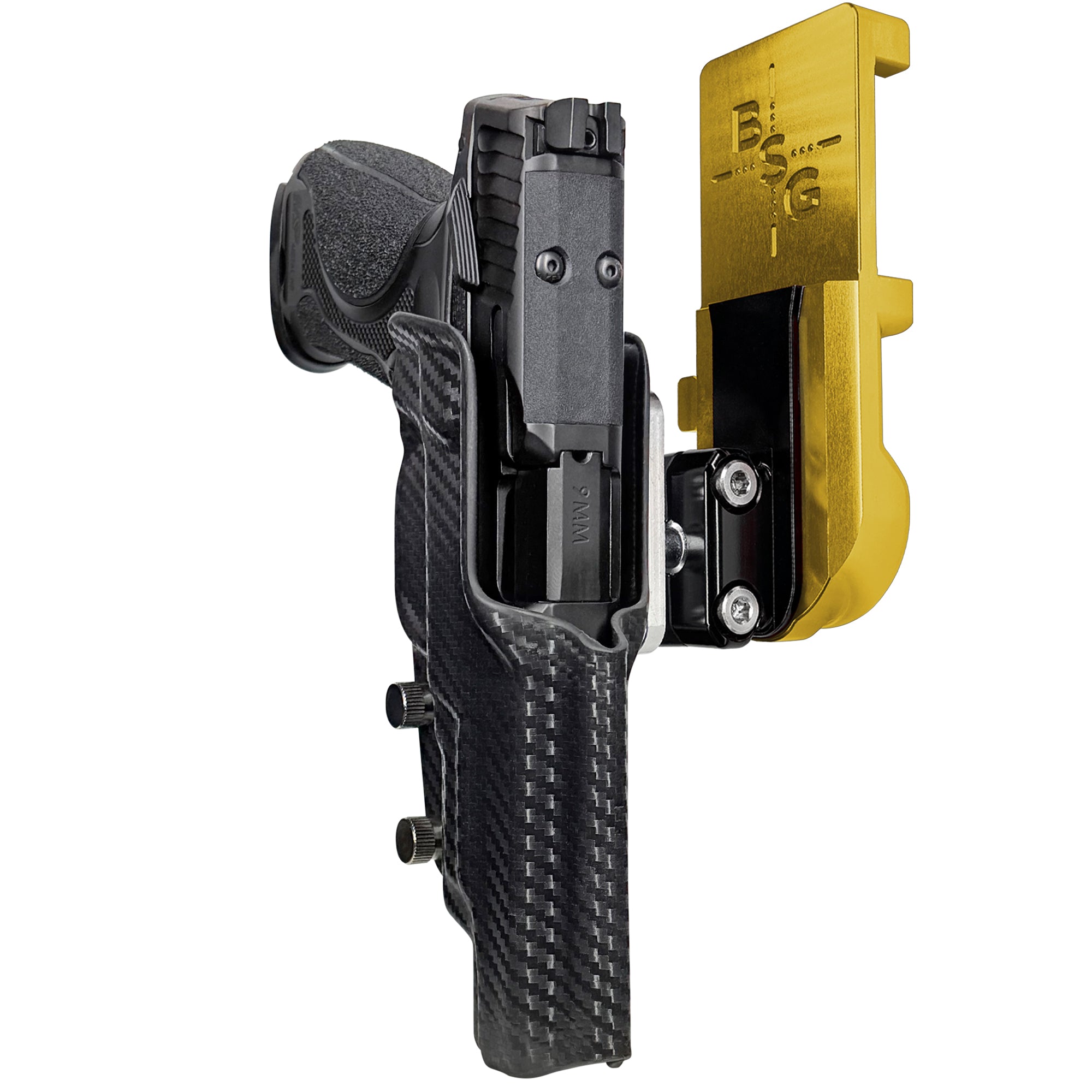 S&W M&P9 M2.0 Metal HD IPSC/USPA Quick Mount Ball Joint Holster with 24K Gold Belt Attachment, Carbon Fiber Holster Shell