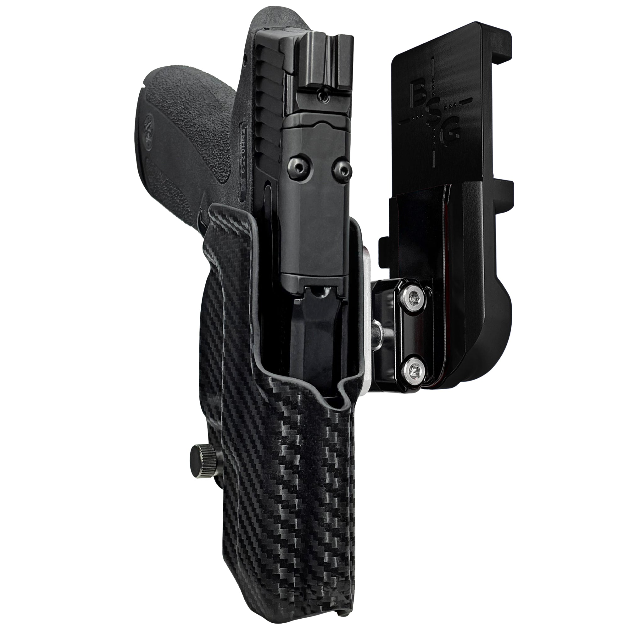 S&W M&P Shield X IPSC/USPA Quick Mount Ball Joint Holster with Black Belt Attachment, Carbon Fiber Holster Shell