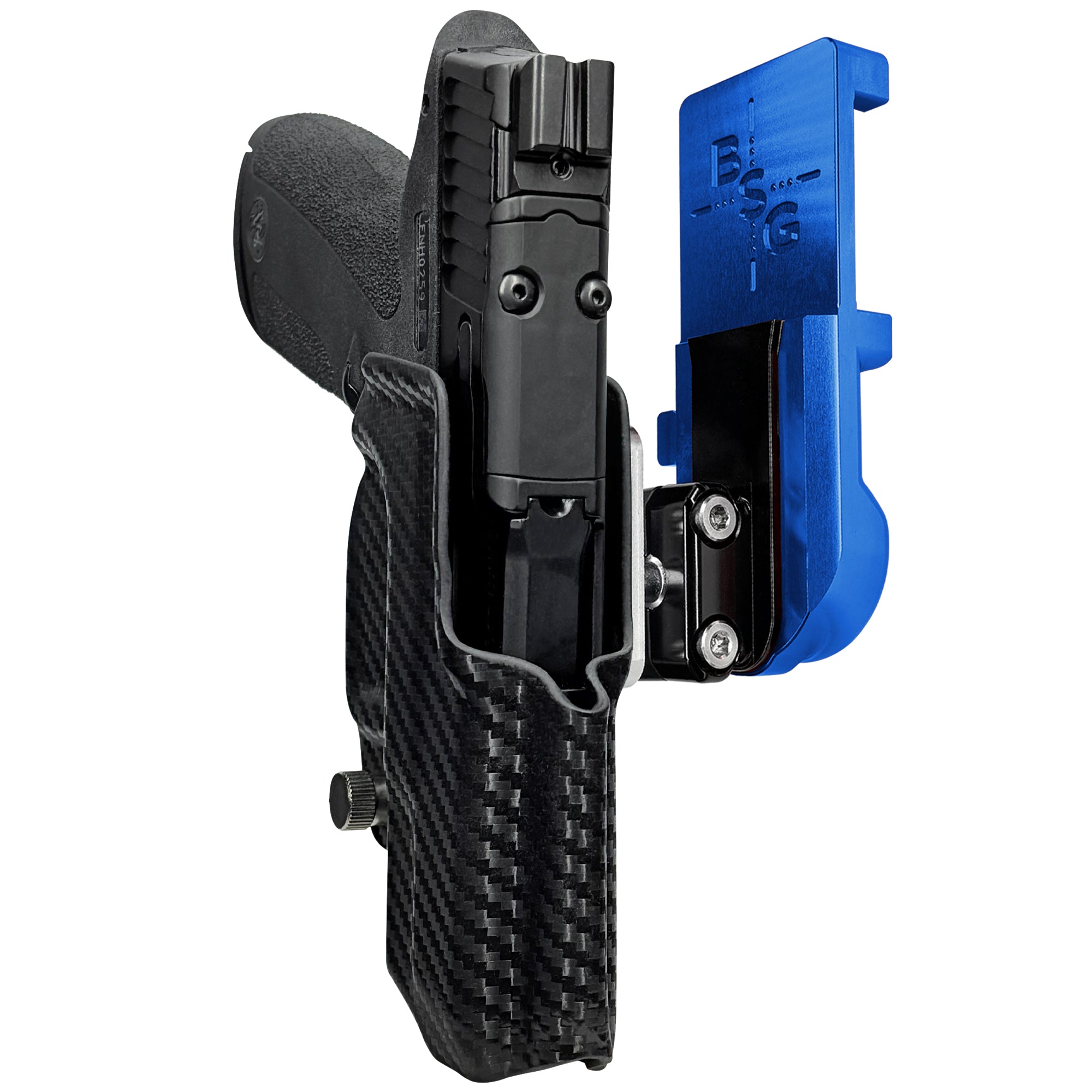 S&W M&P Shield X IPSC/USPA Quick Mount Ball Joint Holster with Blue Belt Attachment, Carbon Fiber Holster Shell