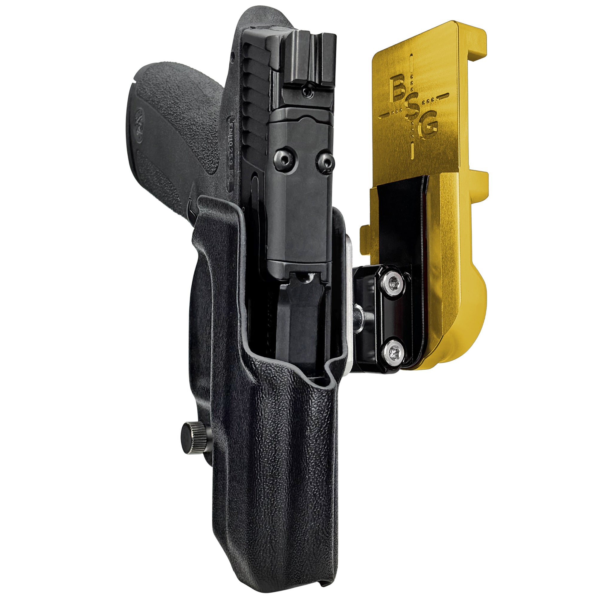 S&W M&P Shield X IPSC/USPA Quick Mount Ball Joint Holster with 24K Gold Belt Attachment, Black Holster Shell