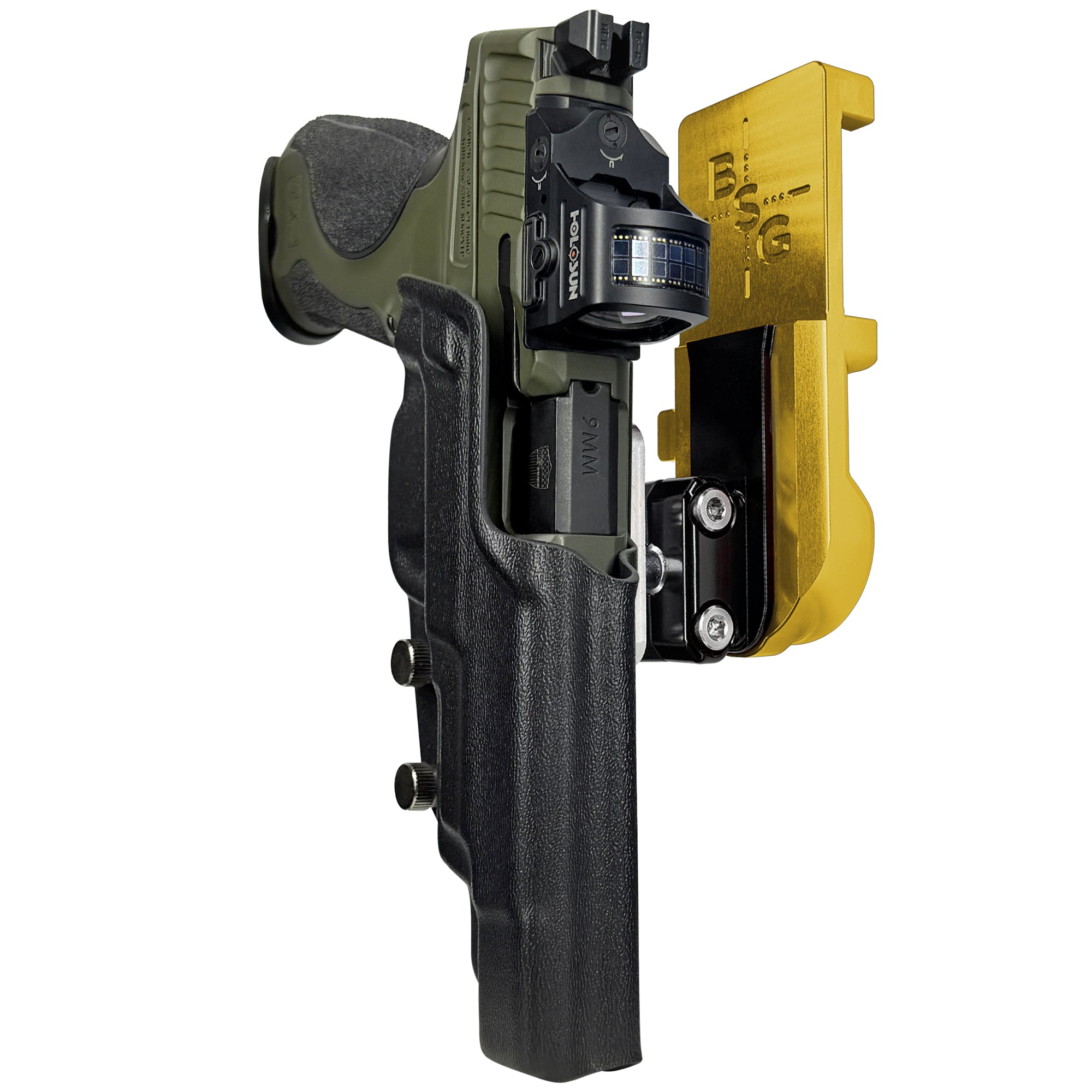 S&W M&P9 Spec Series 2023 IPSC/USPA Quick Mount Ball Joint Holster with 24K Gold Belt Attachment, Black Holster Shell