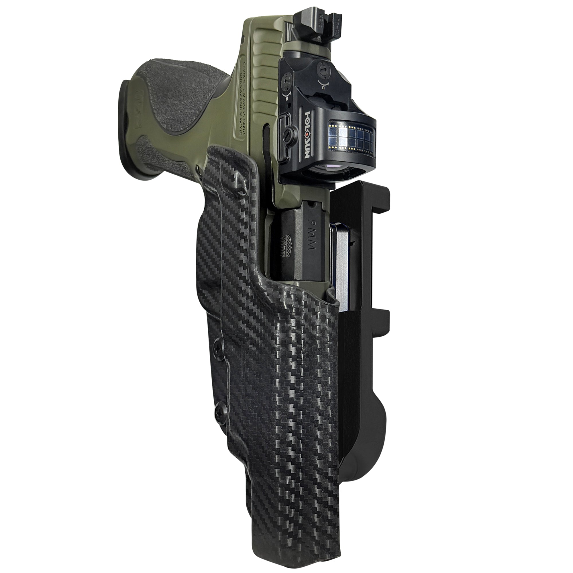 S&W M&P9 Spec Series 2023 IDPA Quick Mount Holster with Black Belt Attachment, Carbon Fiber Holster Shell