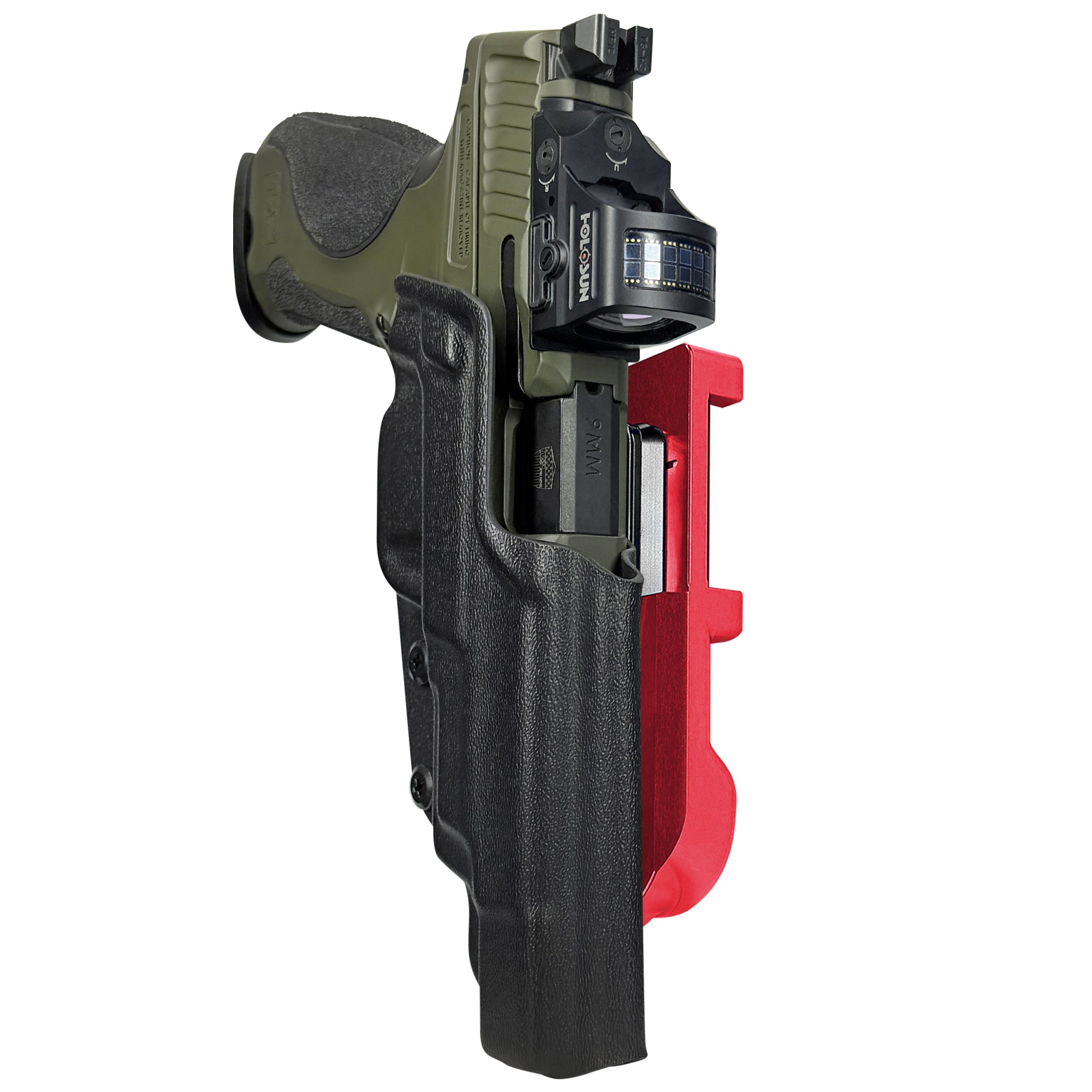 S&W M&P9 Spec Series 2023 IDPA Quick Mount Holster with Red Belt Attachment, Black Holster Shell