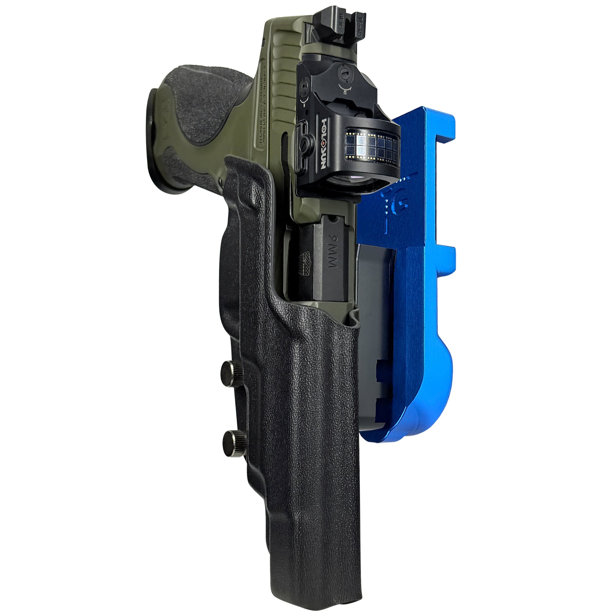 S&W M&P9 Spec Series 2023 IPSC/USPA Quick Mount Holster with Blue Belt Attachment, Black Holster Shell
