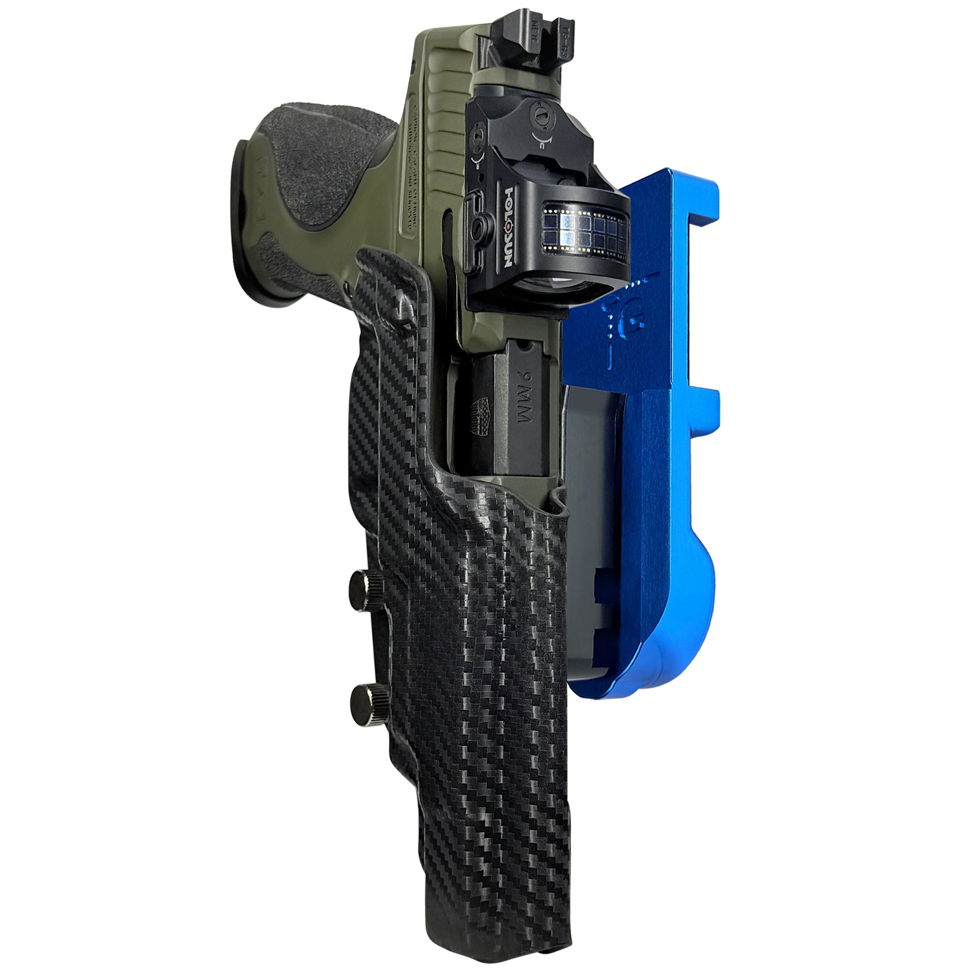 S&W M&P9 Spec Series 2023 IPSC/USPA Quick Mount Holster with Blue Belt Attachment, Carbon Fiber Holster Shell