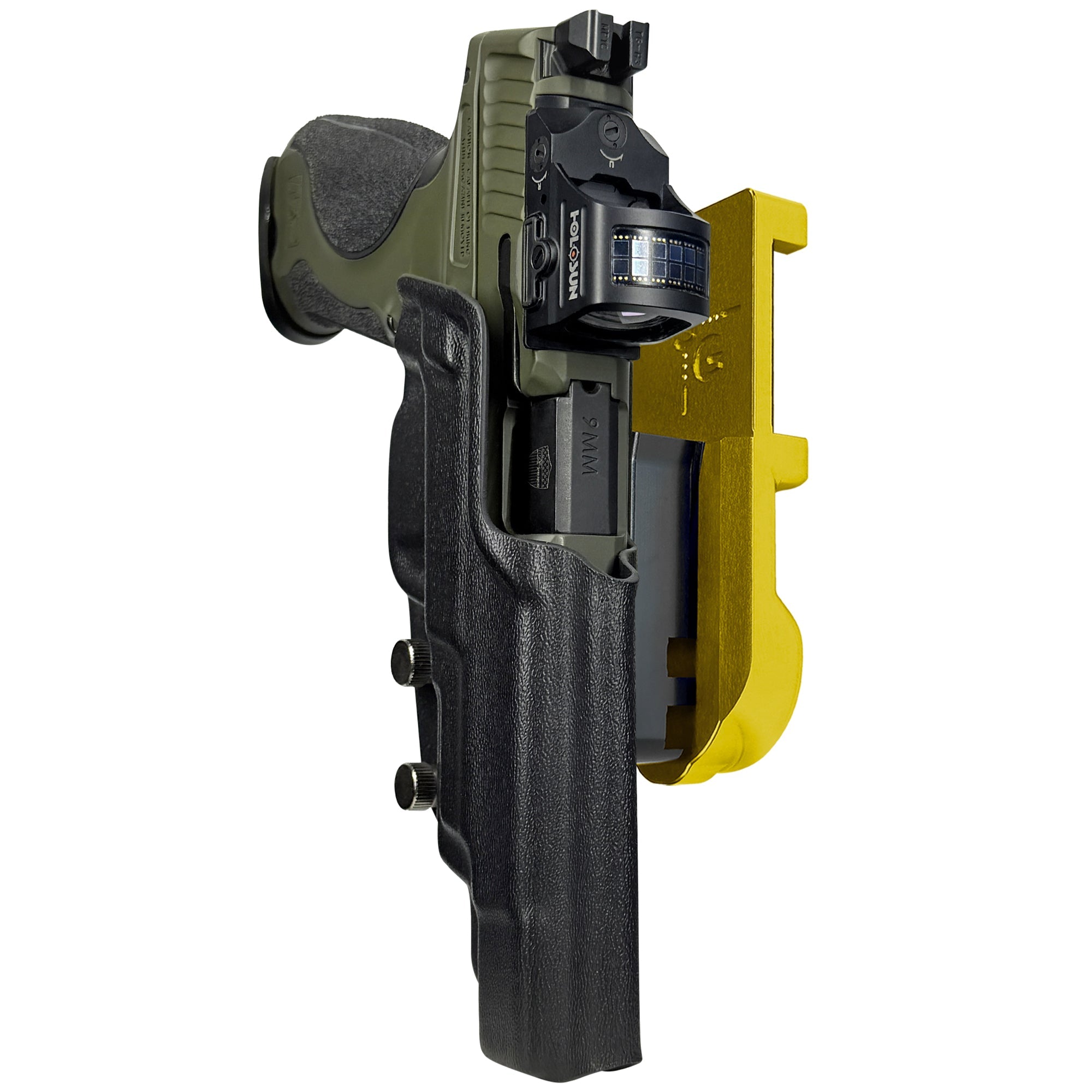 S&W M&P9 Spec Series 2023 IPSC/USPA Quick Mount Holster with 24K Gold Belt Attachment, Black Holster Shell