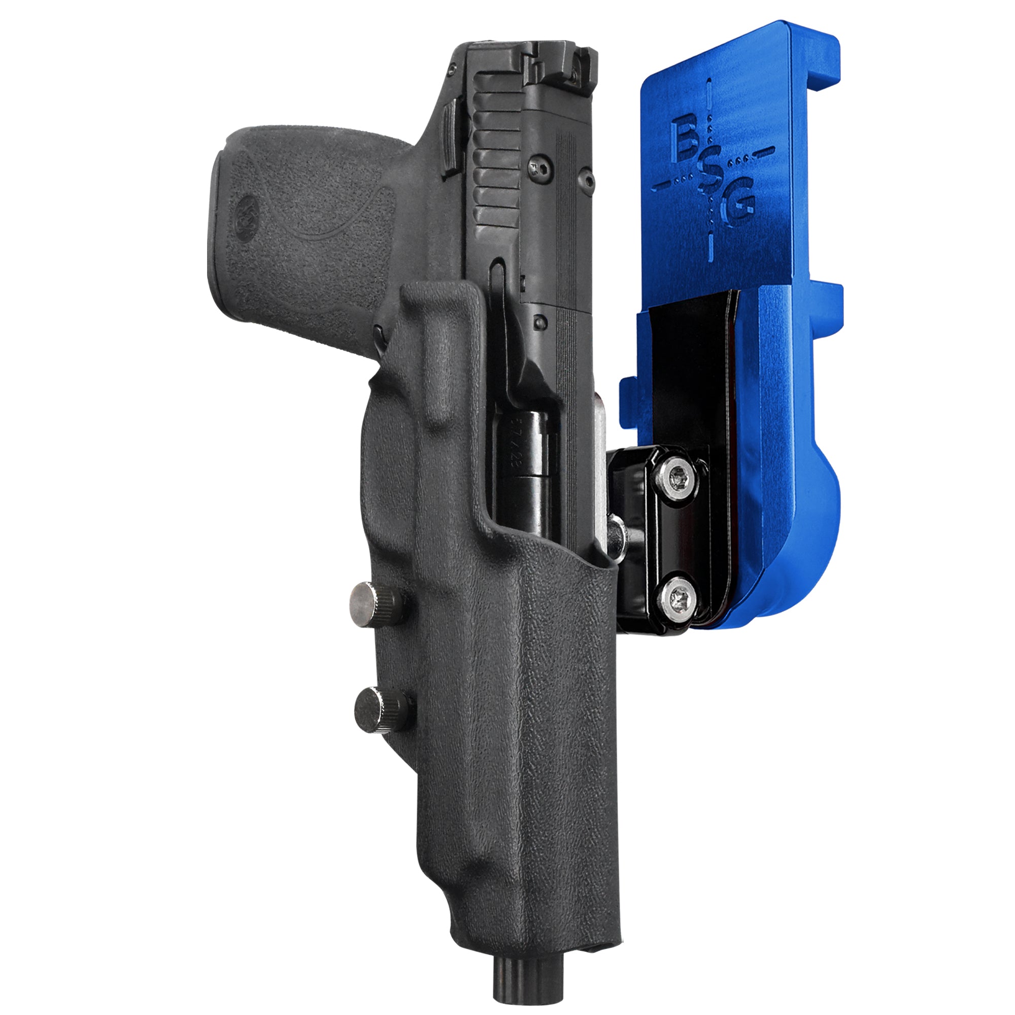 S&W M&P 5.7 IPSC/USPA Quick Mount Ball Joint Holster with Blue Belt Attachment, Black Holster Shell
