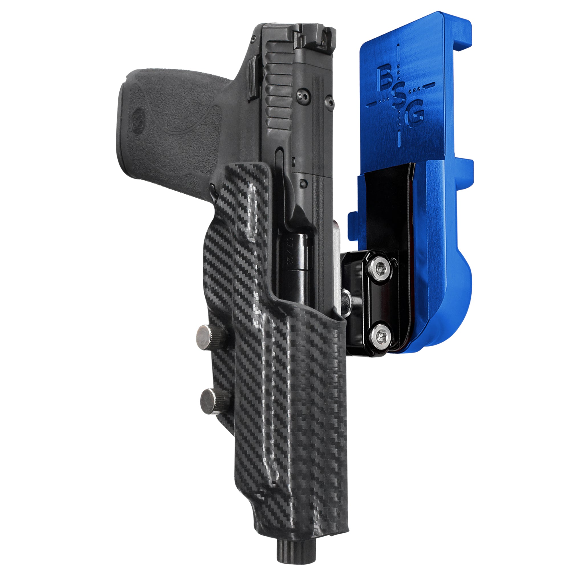 S&W M&P 5.7 IPSC/USPA Quick Mount Ball Joint Holster with Blue Belt Attachment, Carbon Fiber Holster Shell