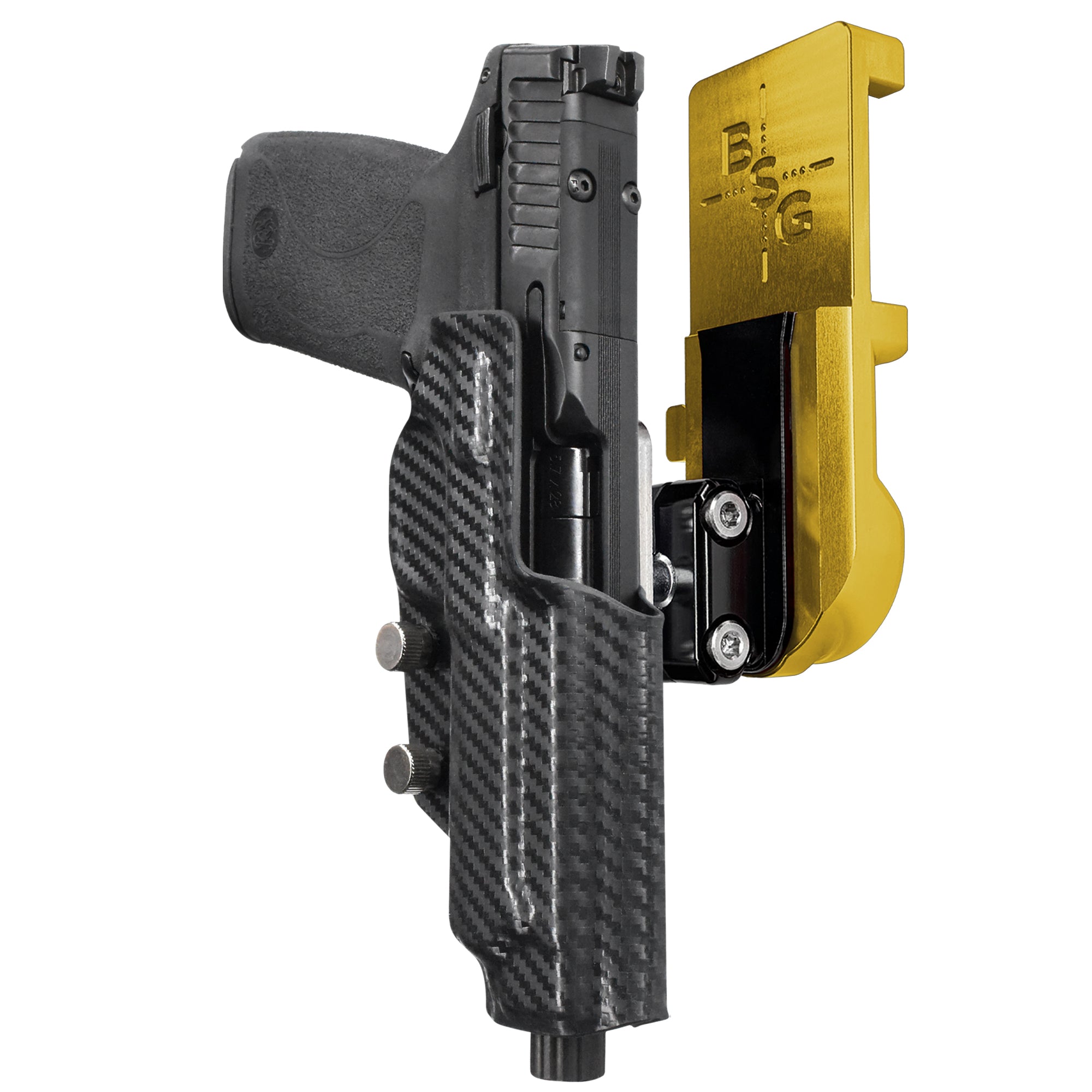S&W M&P 5.7 IPSC/USPA Quick Mount Ball Joint Holster with 24K Gold Belt Attachment, Carbon Fiber Holster Shell