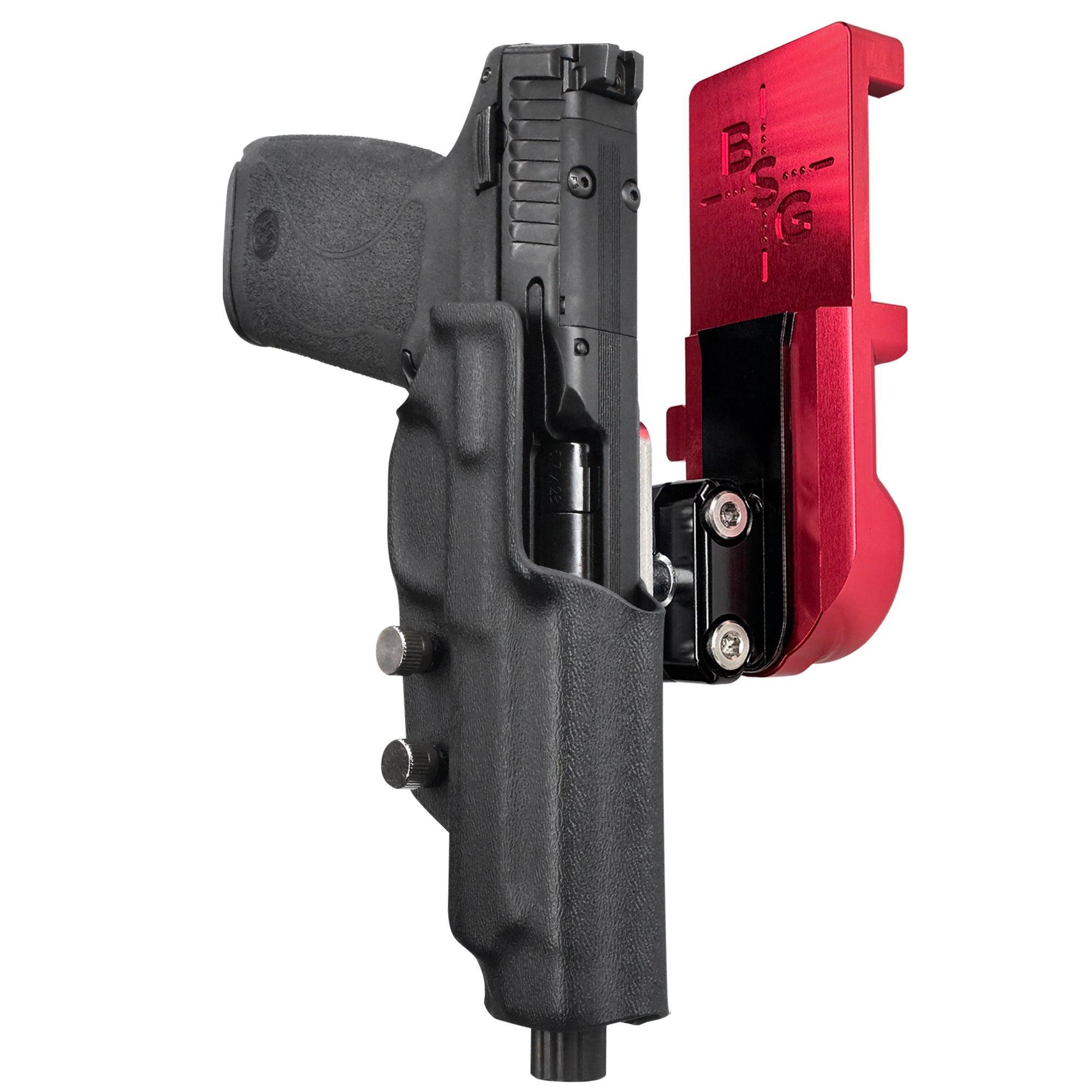 S&W M&P 5.7 IPSC/USPA Quick Mount Ball Joint Holster with Red Belt Attachment, Black Holster Shell