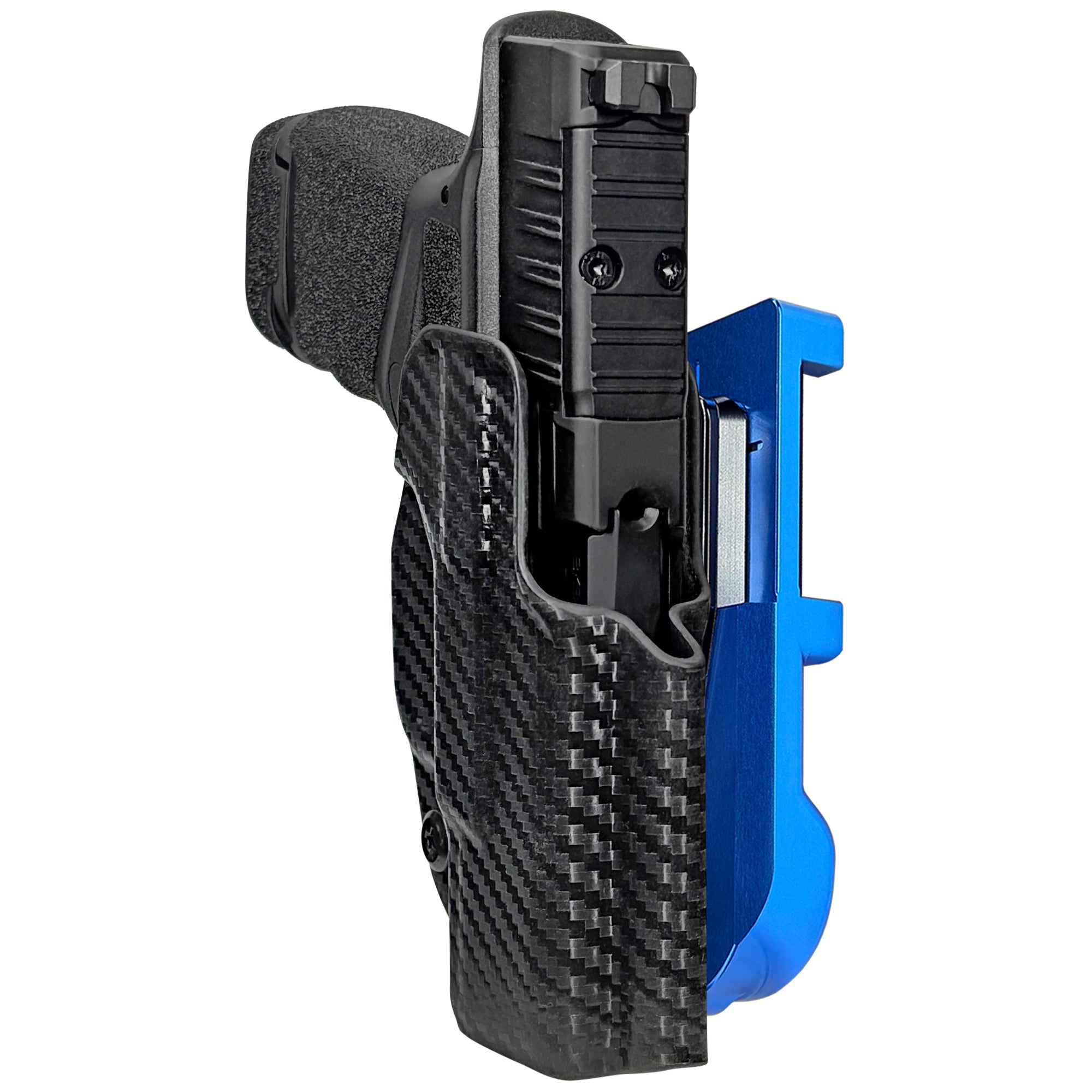 Springfield Hellcat IDPA Quick Mount Holster with Blue Belt Attachment, Carbon Fiber Holster Shell
