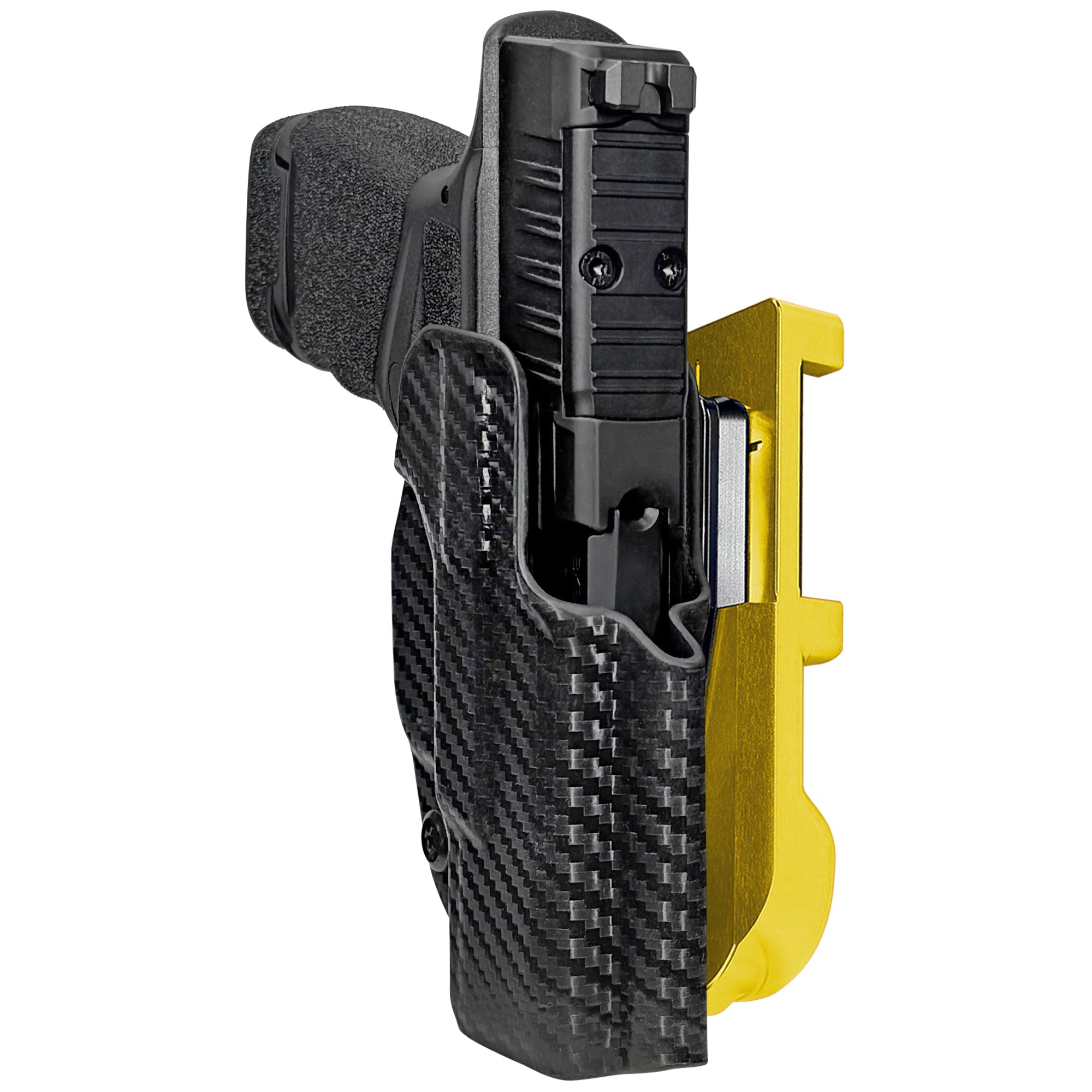 Springfield Hellcat IDPA Quick Mount Holster with 24K Gold Belt Attachment, Carbon Fiber Holster Shell