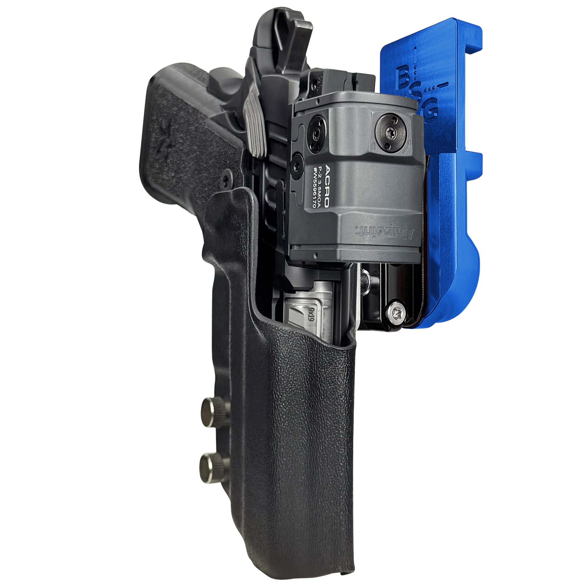 Staccato CS 2024 IPSC/USPA Quick Mount Ball Joint Holster with Blue Belt Attachment, Black Holster Shell