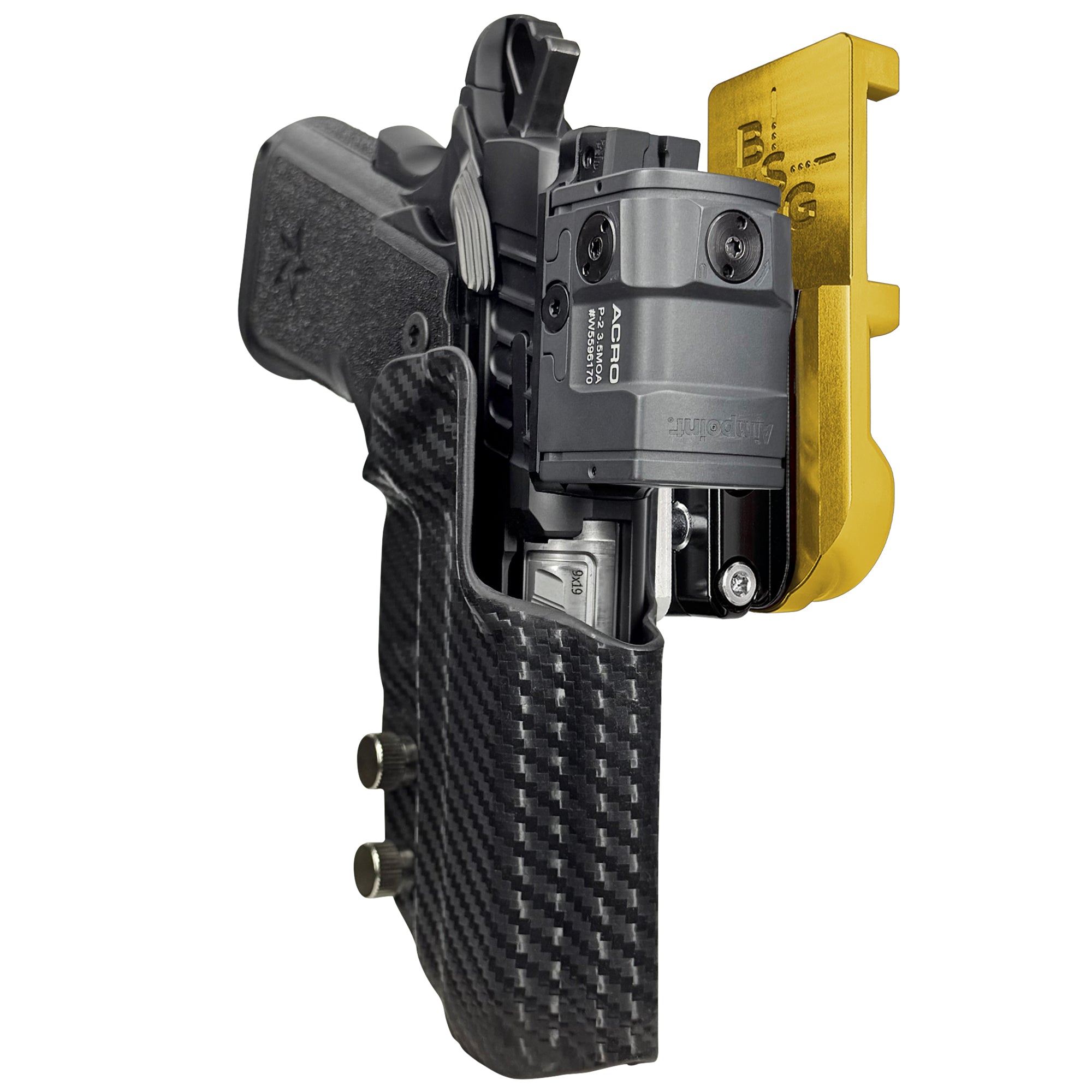 Staccato CS 2024 IPSC/USPA Quick Mount Ball Joint Holster with 24K Gold Belt Attachment, Carbon Fiber Holster Shell