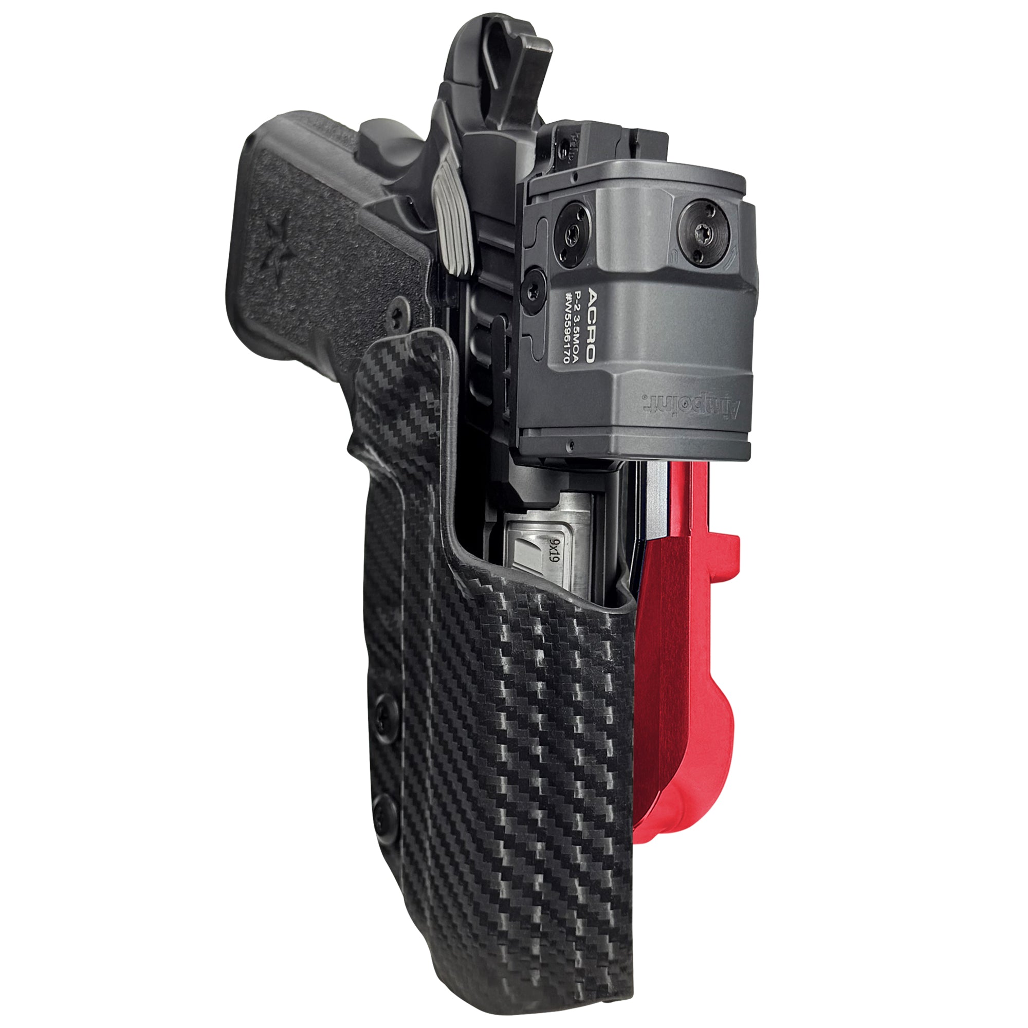 Staccato CS 2024 IDPA Quick Mount Holster with Red Belt Attachment, Carbon Fiber Holster Shell