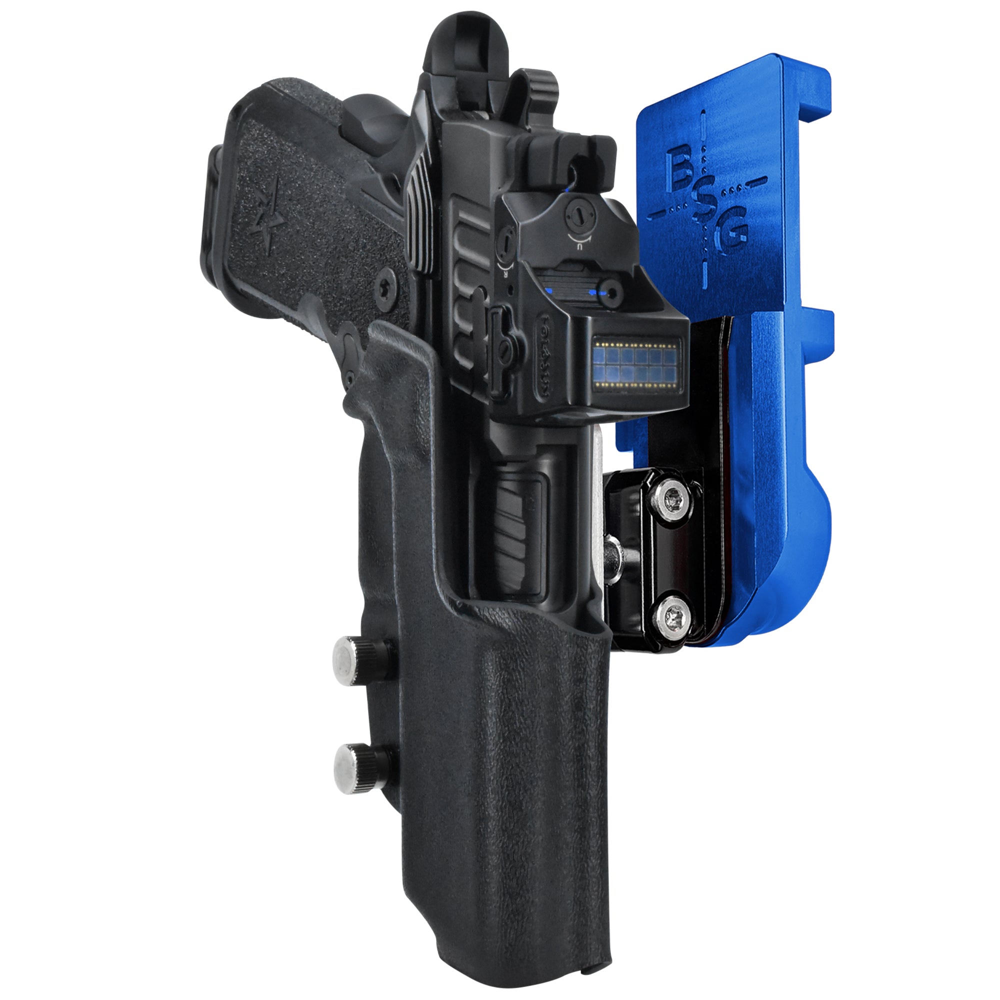 Staccato C 2024 IPSC/USPA Quick Mount Ball Joint Holster with Blue Belt Attachment, Black Holster Shell
