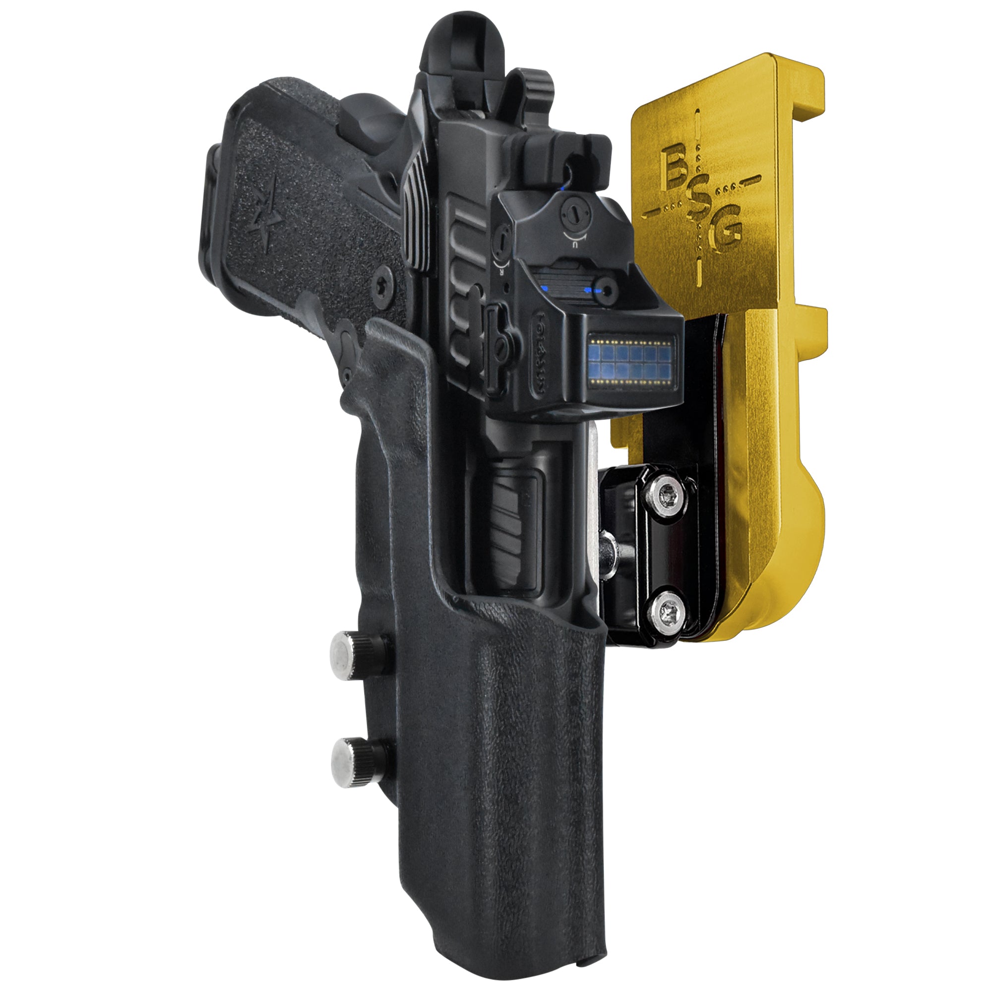 Staccato C 2024 IPSC/USPA Quick Mount Ball Joint Holster with 24K Gold Belt Attachment, Black Holster Shell