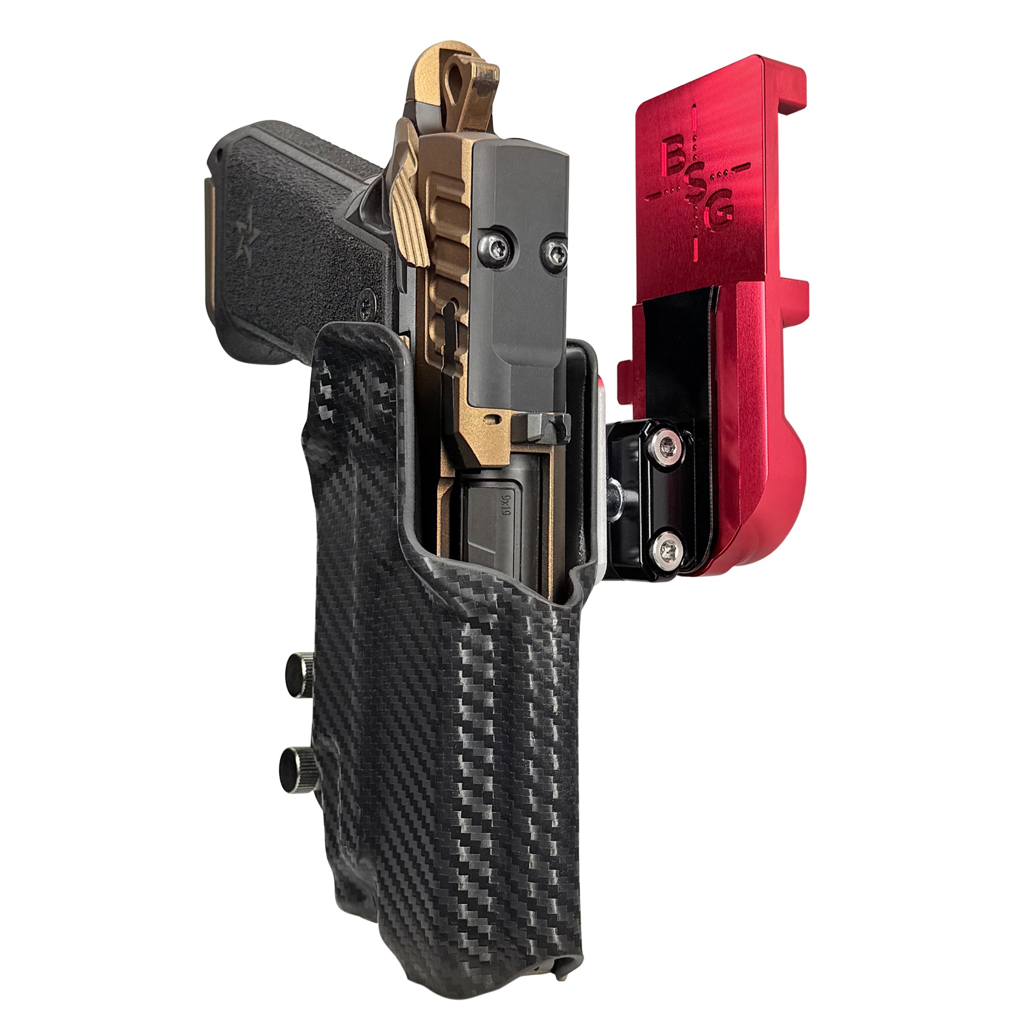 Staccato HD P4 TLR7-X IPSC/USPA Quick Mount Ball Joint Holster with Red Belt Attachment, Carbon Fiber Holster Shell