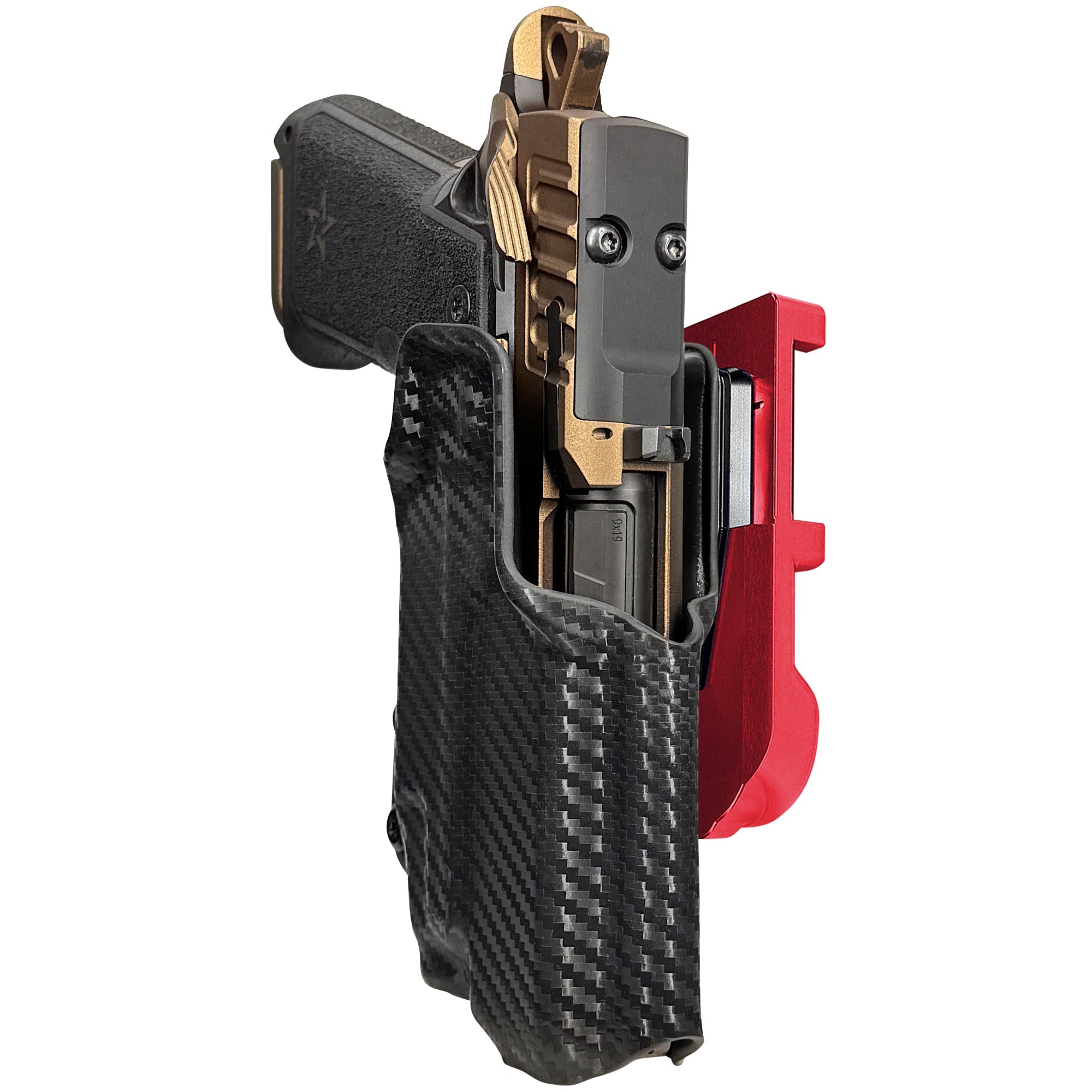 Staccato HD P4 TLR7-X IDPA Quick Mount Holster with Red Belt Attachment, Carbon Fiber Holster Shell
