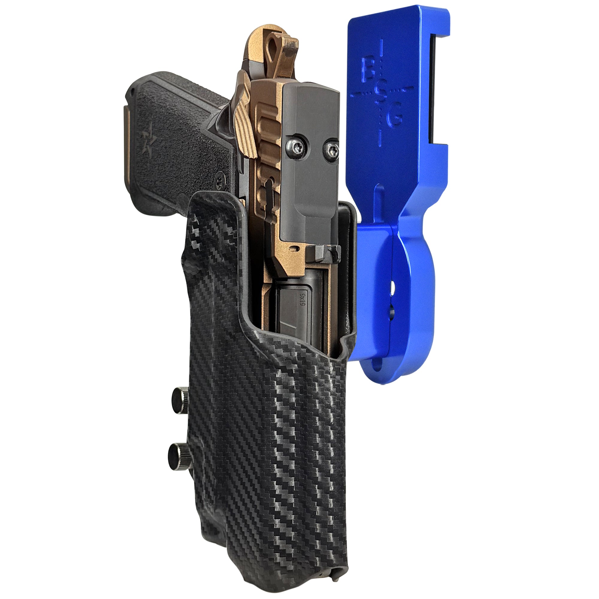 Staccato HD P4 w/ Streamlight TLR-7X Pro Heavy Duty Competition Holster Pro Heavy Duty Competition Holster Blue / Carbon Fiber