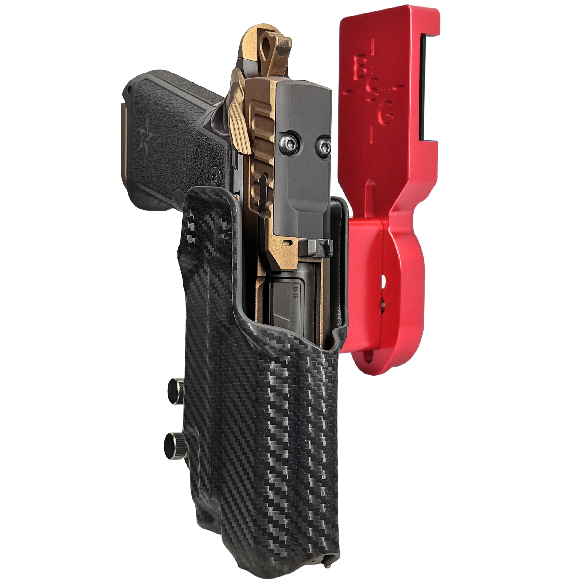 Staccato HD P4 w/ Streamlight TLR-7X Pro Heavy Duty Competition Holster Pro Heavy Duty Competition Holster Red / Carbon Fiber