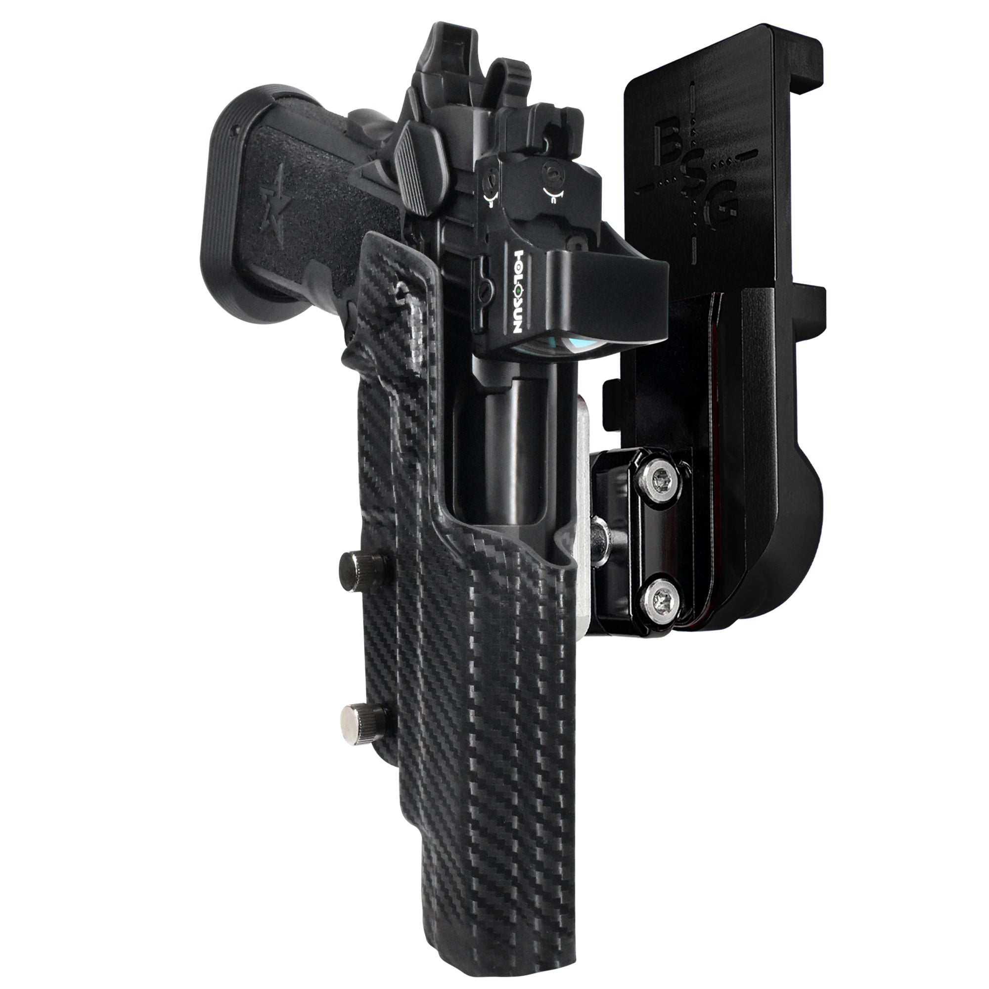 Staccato XL IPSC/USPA Quick Mount Ball Joint Holster with Black Belt Attachment, Carbon Fiber Holster Shell