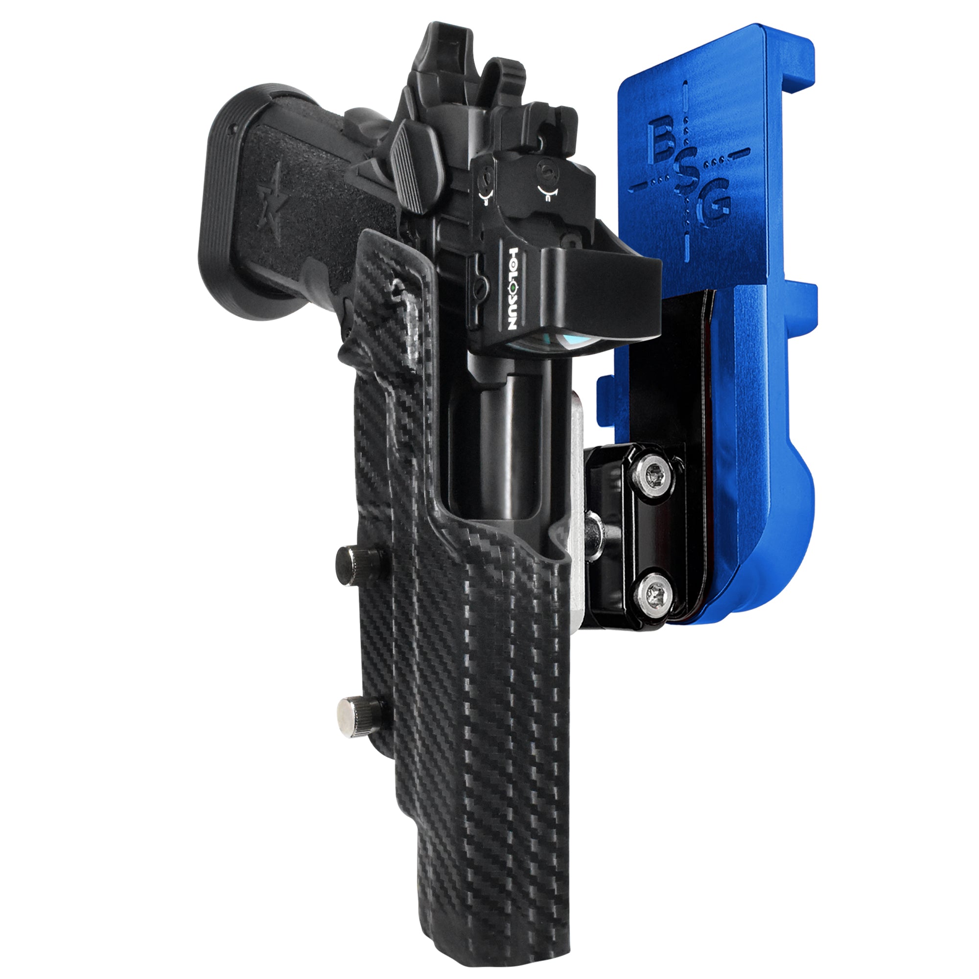 Staccato XL IPSC/USPA Quick Mount Ball Joint Holster with Blue Belt Attachment, Carbon Fiber Holster Shell