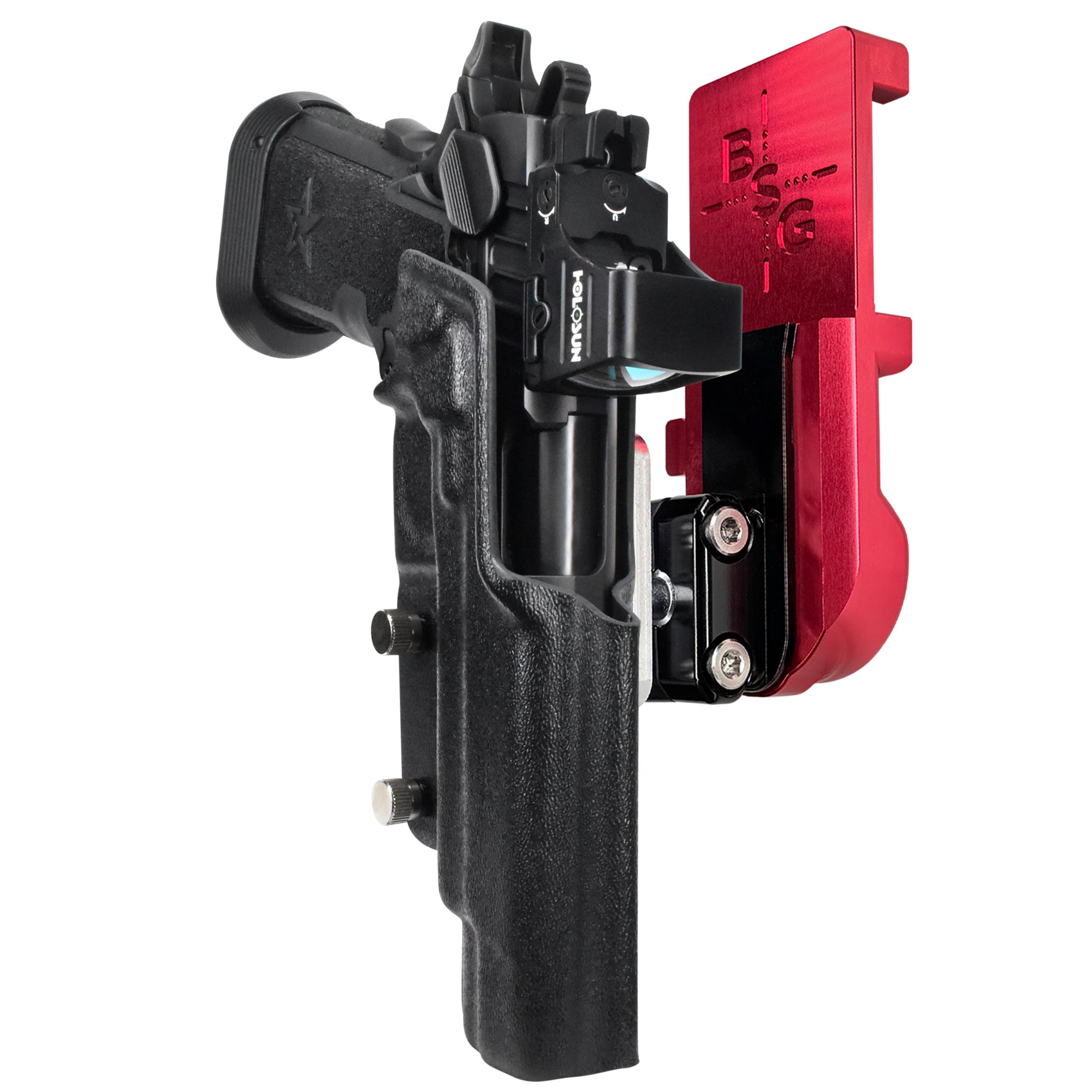 Staccato XL IPSC/USPA Quick Mount Ball Joint Holster with Red Belt Attachment, Black Holster Shell