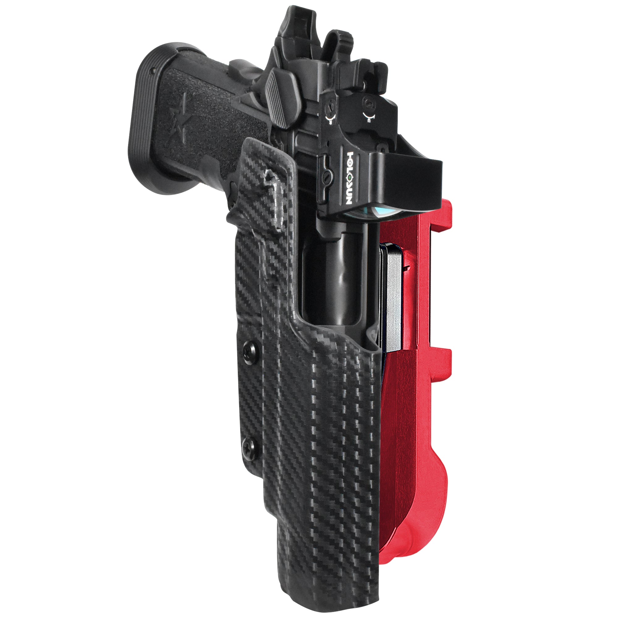 Staccato XL IDPA Quick Mount Holster with Red Belt Attachment, Carbon Fiber Holster Shell