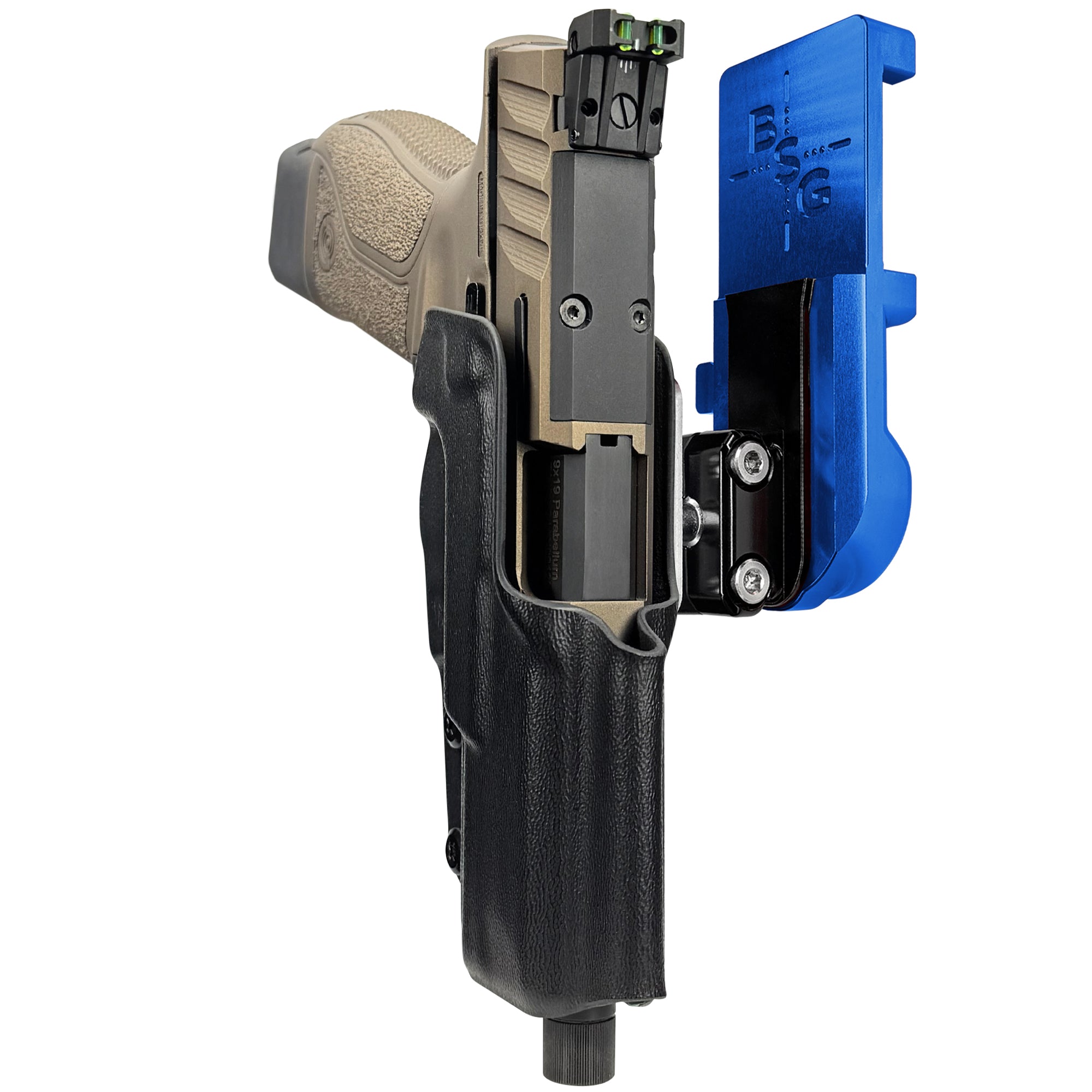 Stoeger STR-9 Combat SX IPSC/USPA Quick Mount Ball Joint Holster with Blue Belt Attachment, Black Holster Shell