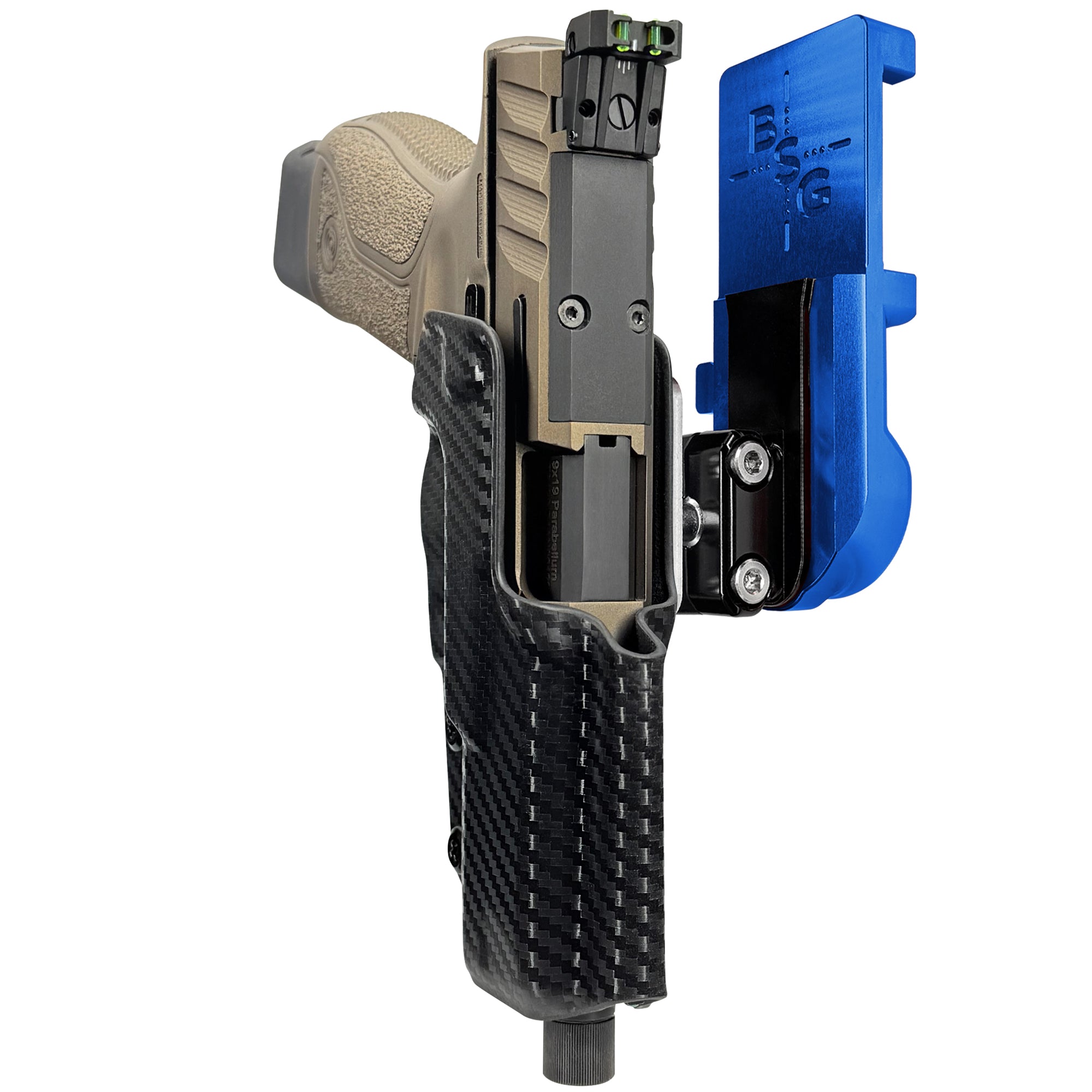Stoeger STR-9 Combat SX IPSC/USPA Quick Mount Ball Joint Holster with Blue Belt Attachment, Carbon Fiber Holster Shell