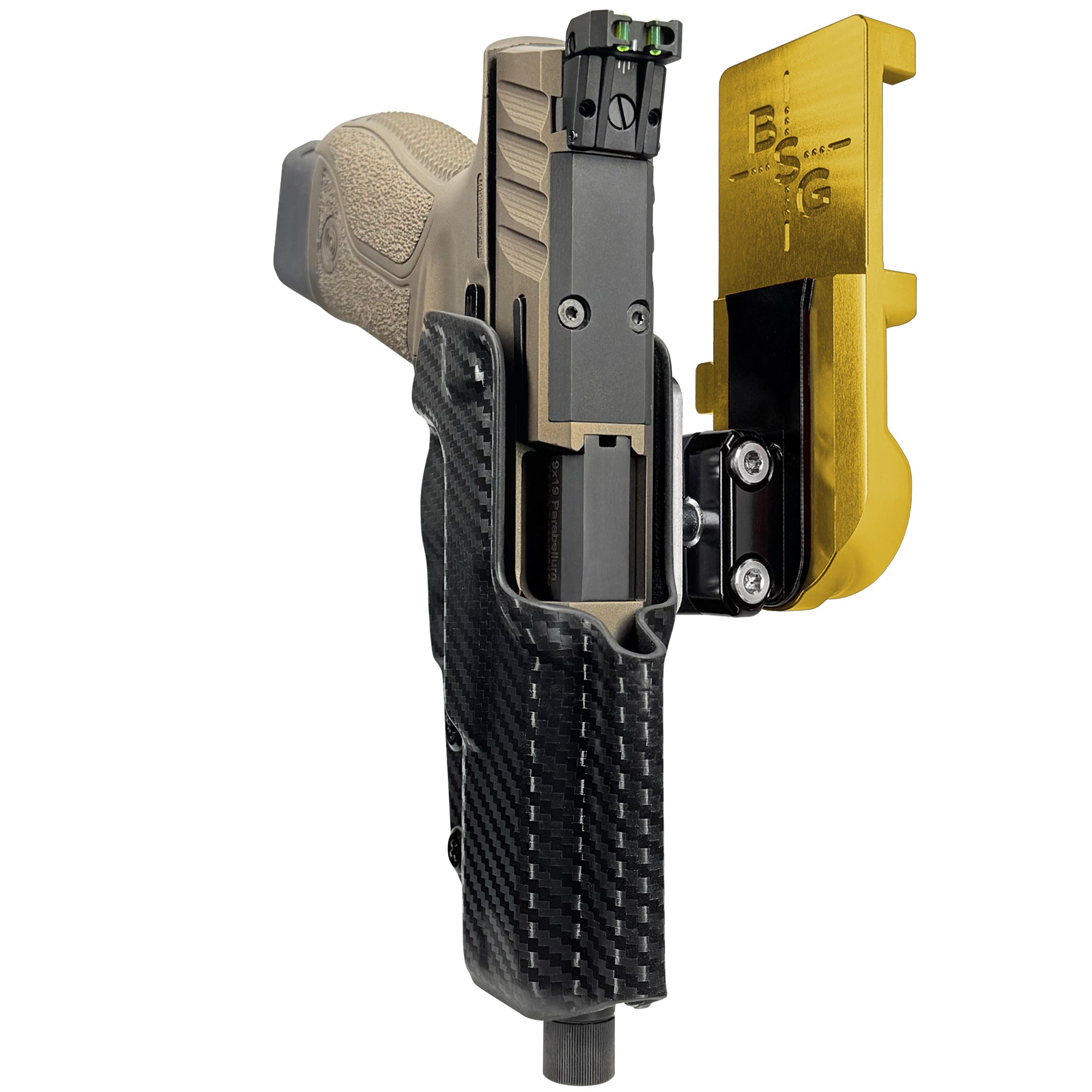 Stoeger STR-9 Combat SX IPSC/USPA Quick Mount Ball Joint Holster with 24K Gold Belt Attachment, Carbon Fiber Holster Shell