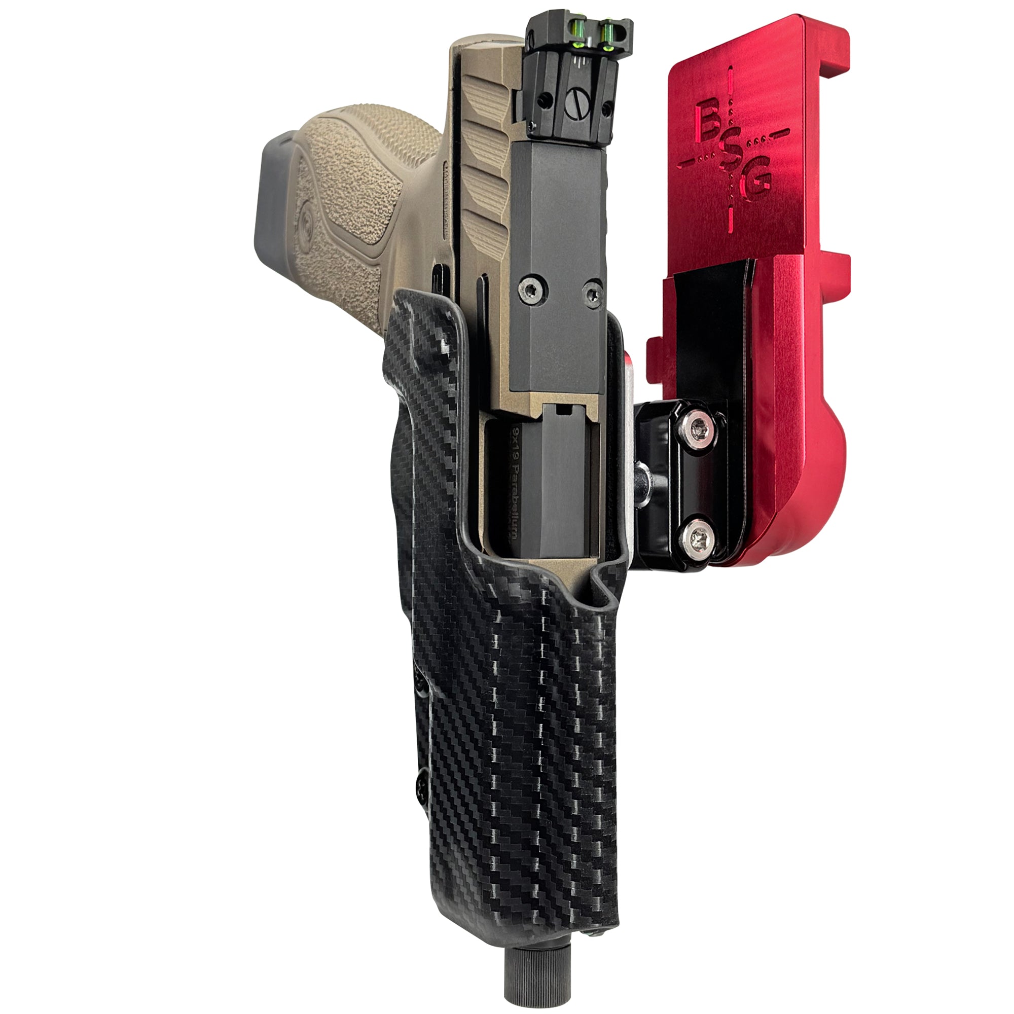 Stoeger STR-9 Combat SX IPSC/USPA Quick Mount Ball Joint Holster with Red Belt Attachment, Carbon Fiber Holster Shell