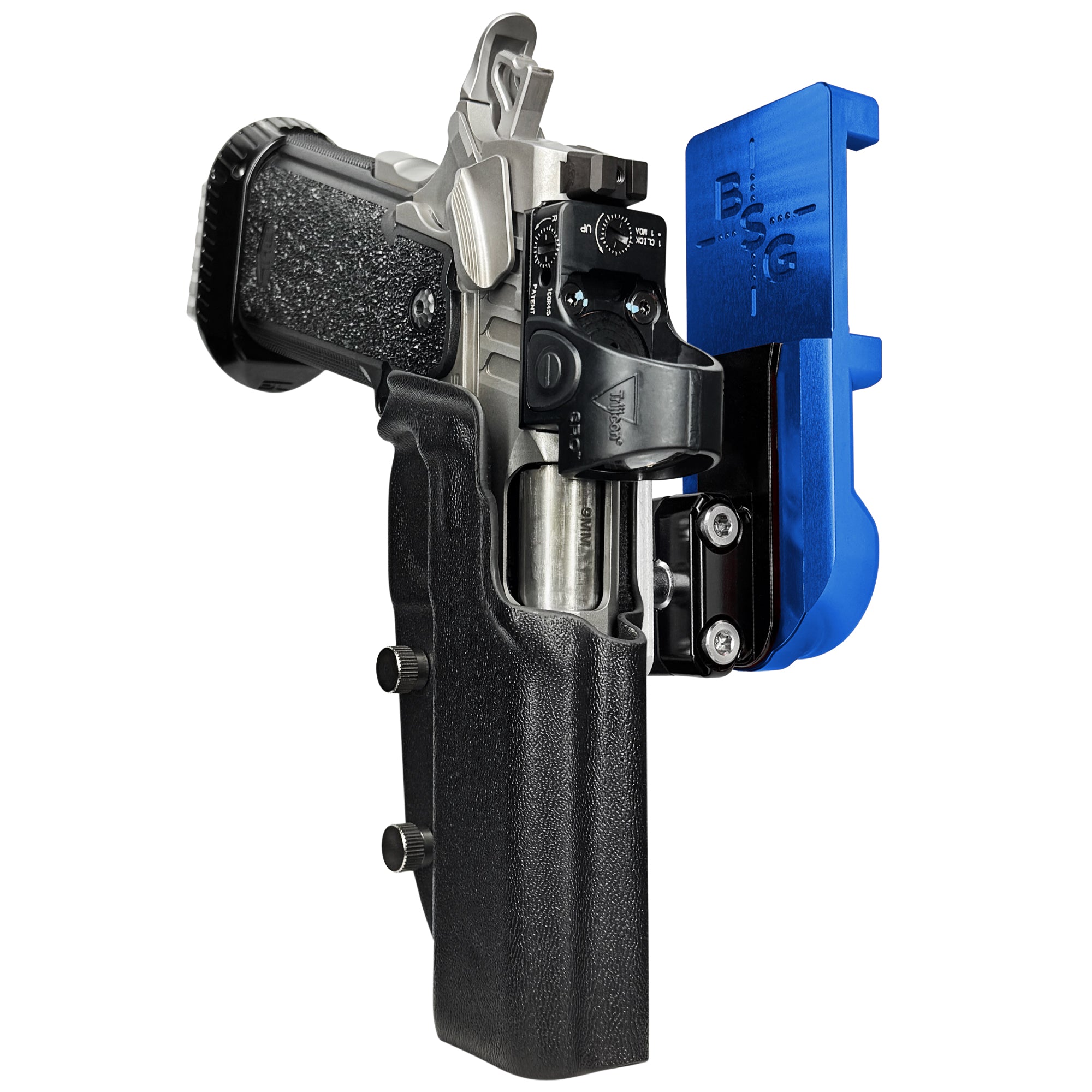 Bul Armory TAC PRO/COMP IPSC/USPA Quick Mount Ball Joint Holster with Blue Belt Attachment, Black Holster Shell