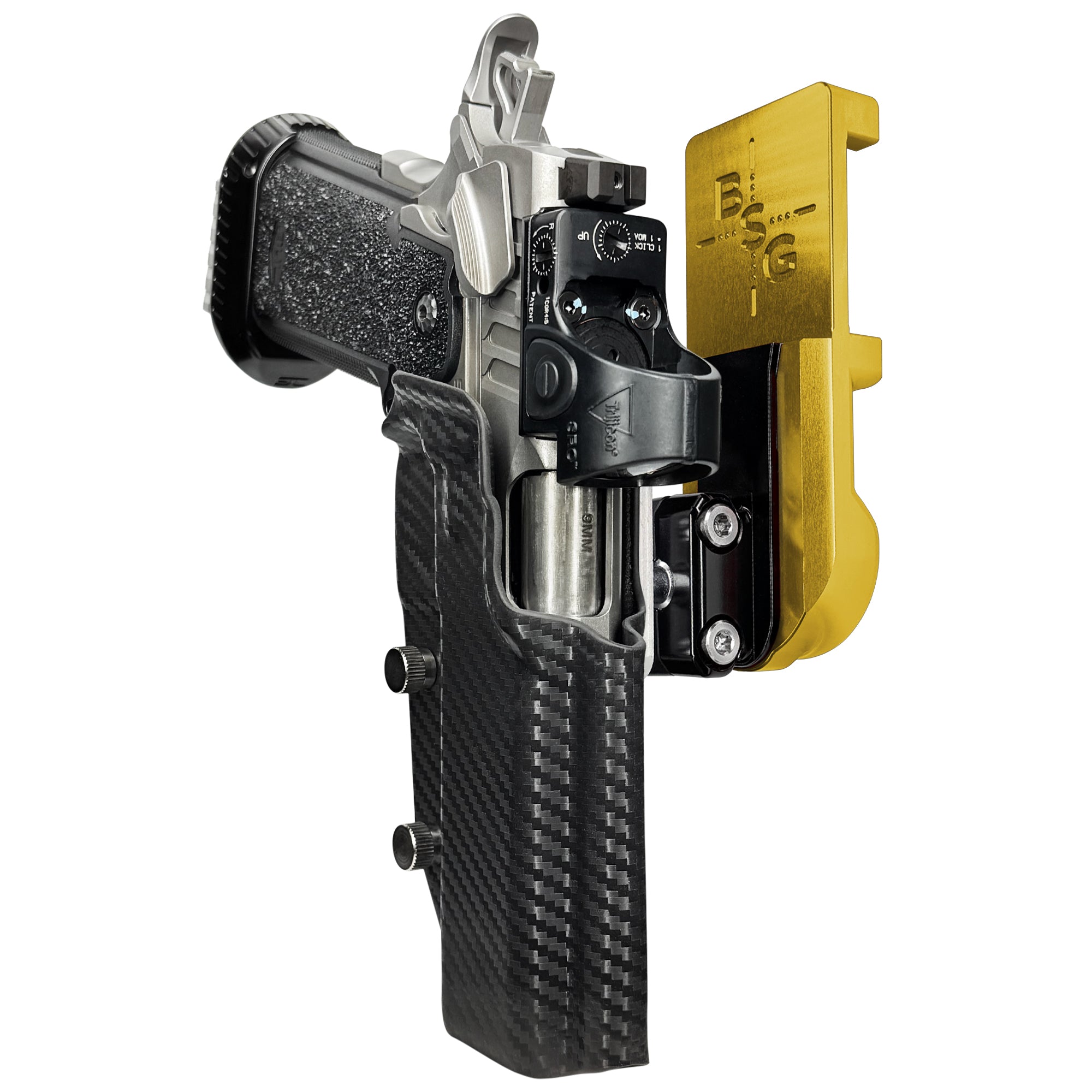 Bul Armory TAC PRO/COMP IPSC/USPA Quick Mount Ball Joint Holster with 24K Gold Belt Attachment, Carbon Fiber Holster Shell